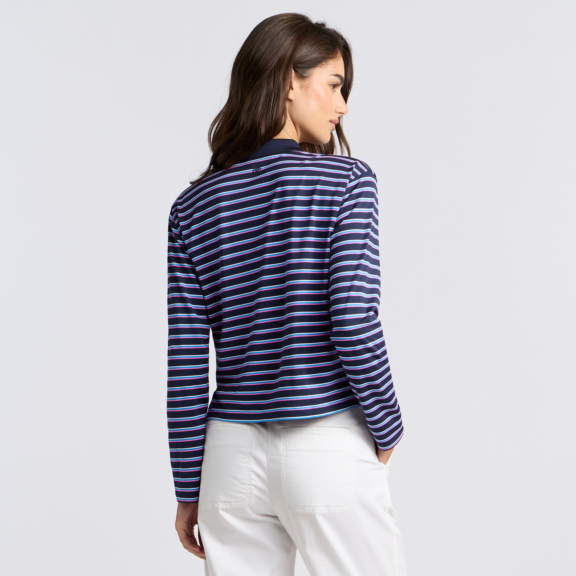 G/FORE Women's Striped It Tech Pique Relaxed Long Sleeve Golf Polo product image