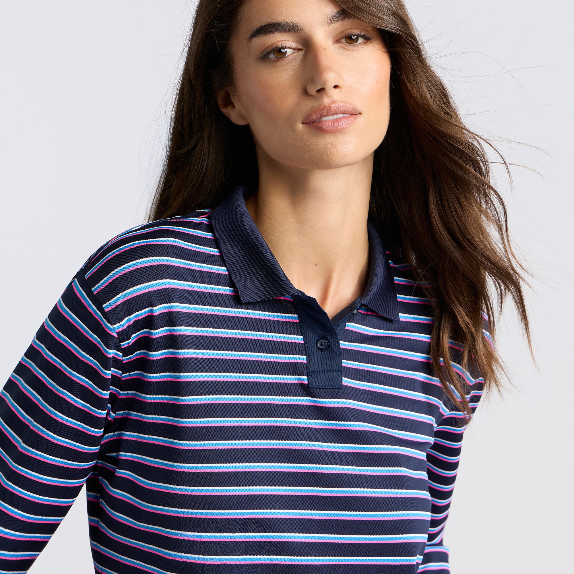 G/FORE Women's Striped It Tech Pique Relaxed Long Sleeve Golf Polo product image