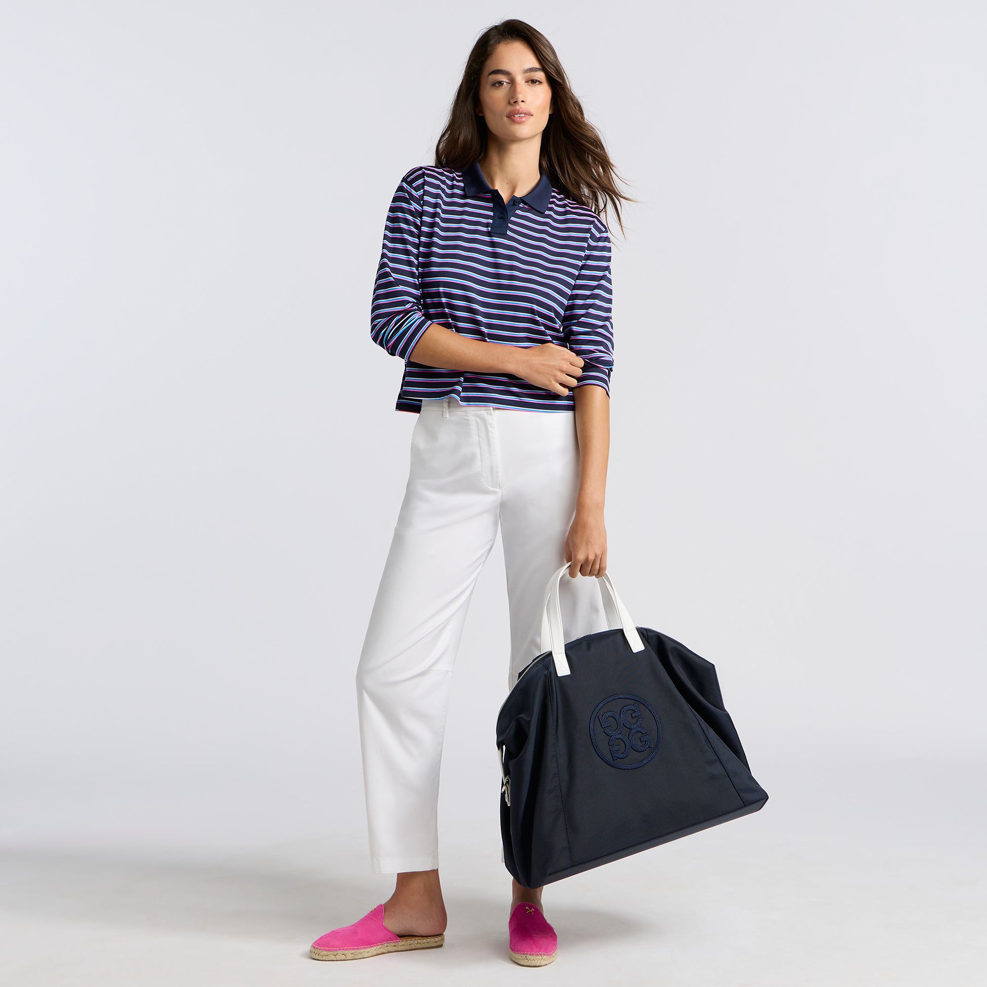 G/FORE Women's Striped It Tech Pique Relaxed Long Sleeve Golf Polo product image