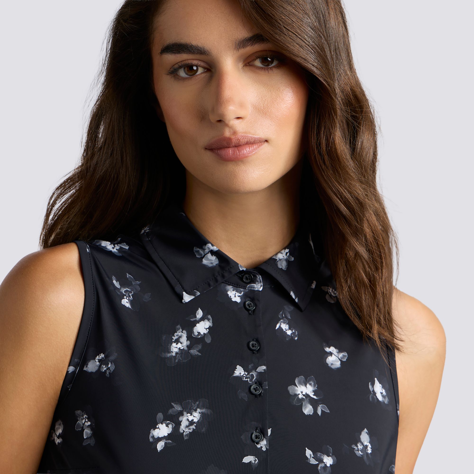 G/FORE Women's Moody Floral Silky Tech Nylon Sleeveless Golf Polo product image