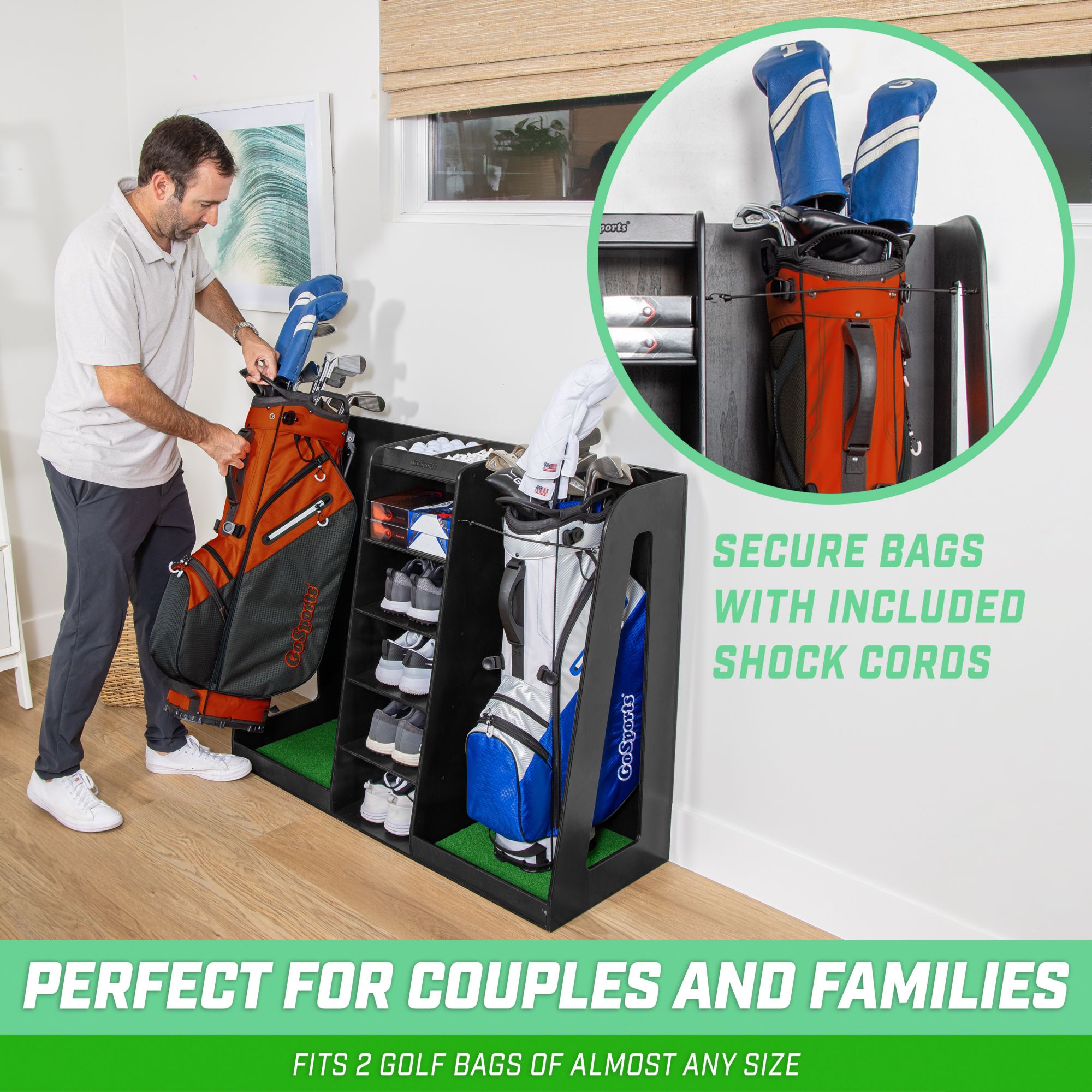 GoSports Premium Wooden Golf Bag Organizer & Storage Rack product image