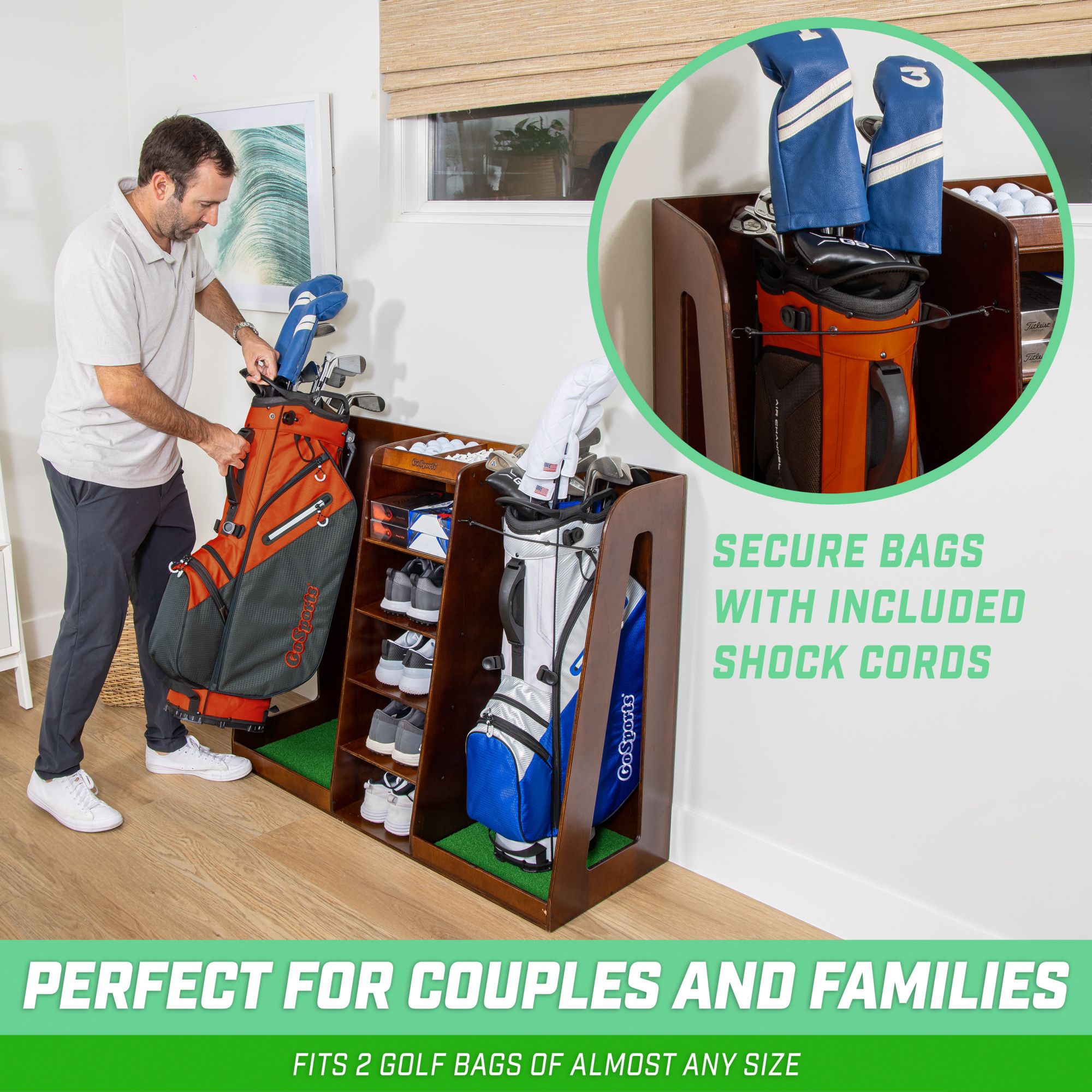 GoSports Premium Wooden Golf Bag Organizer & Storage Rack product image
