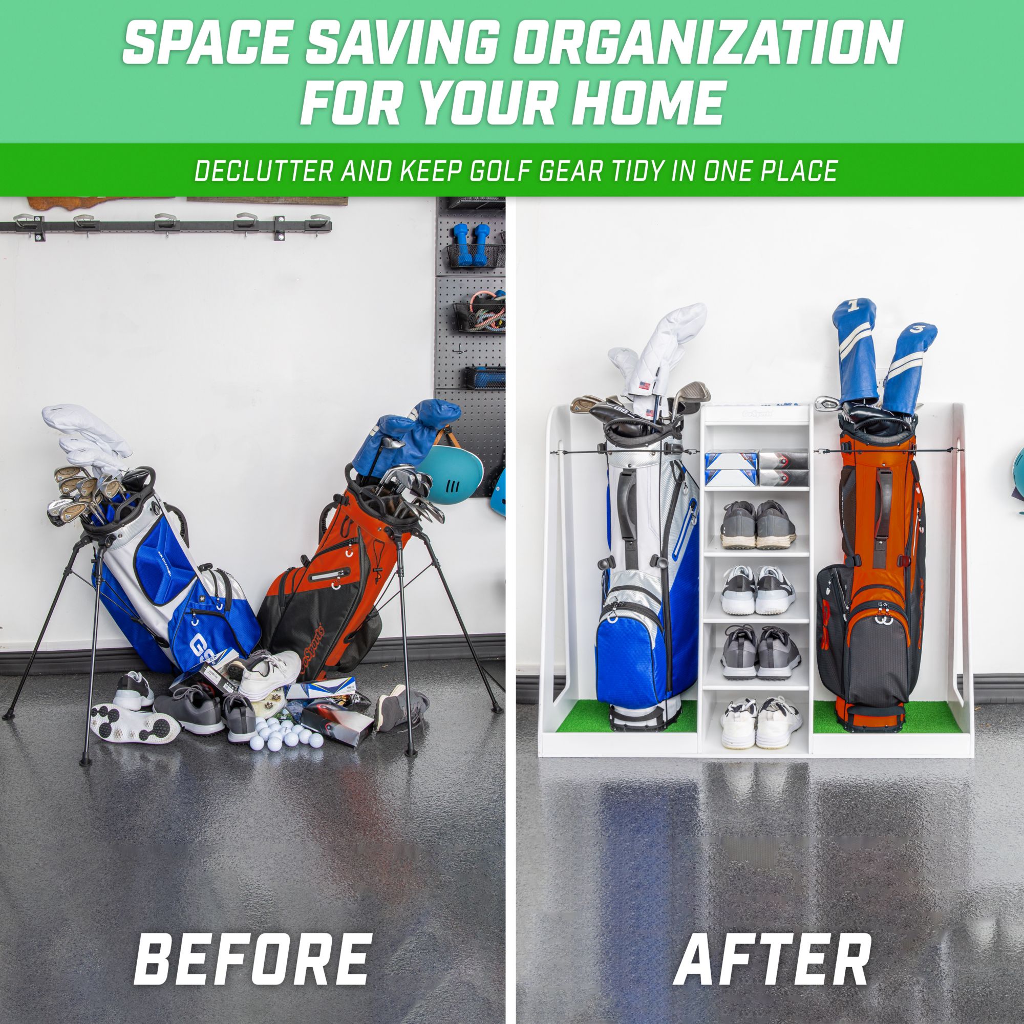 GoSports Premium Wooden Golf Bag Organizer & Storage Rack product image