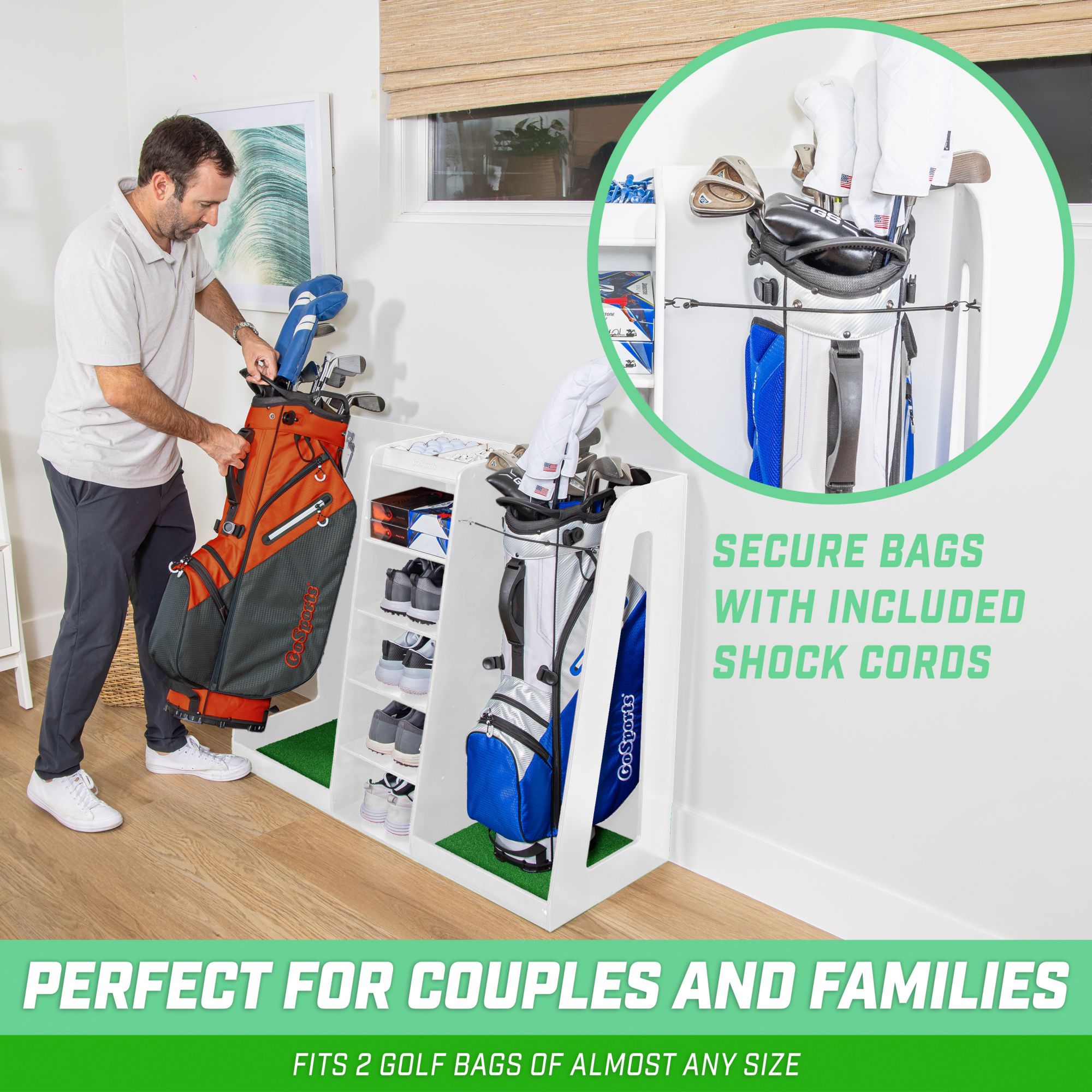 GoSports Premium Wooden Golf Bag Organizer & Storage Rack product image