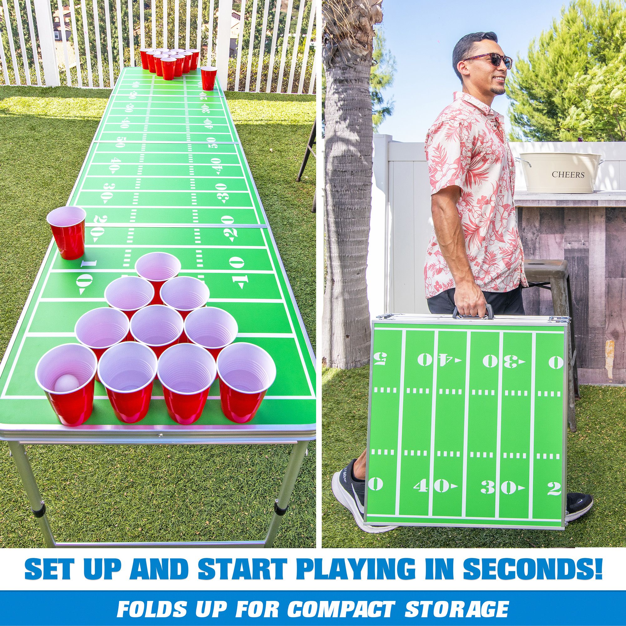 GoSports GoPong 8' Portable Tailgate Table – Football Field Edition product image