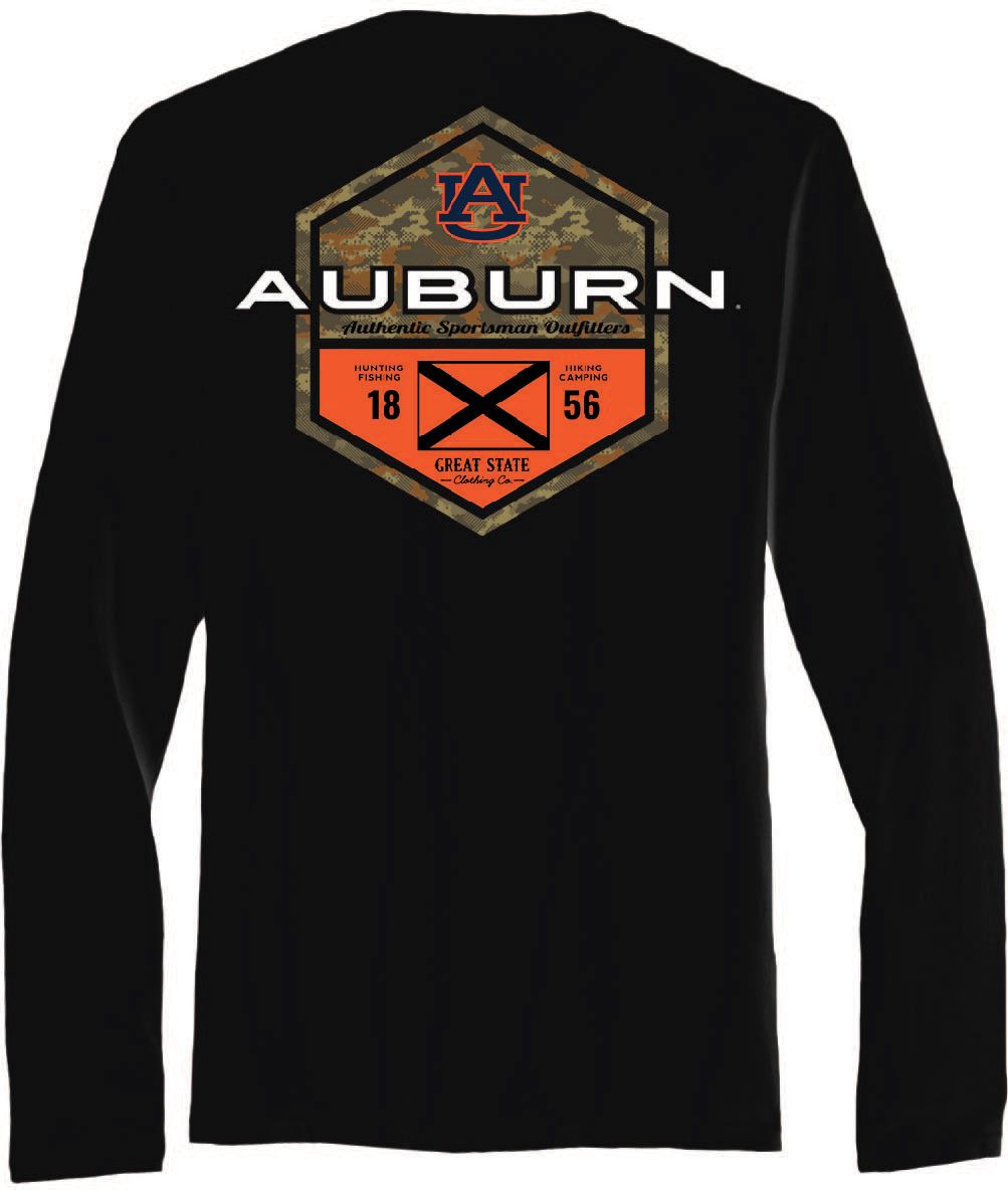 Great State Clothing Men's Auburn Tigers Black Whiskey Label Long Sleeve T-Shirt