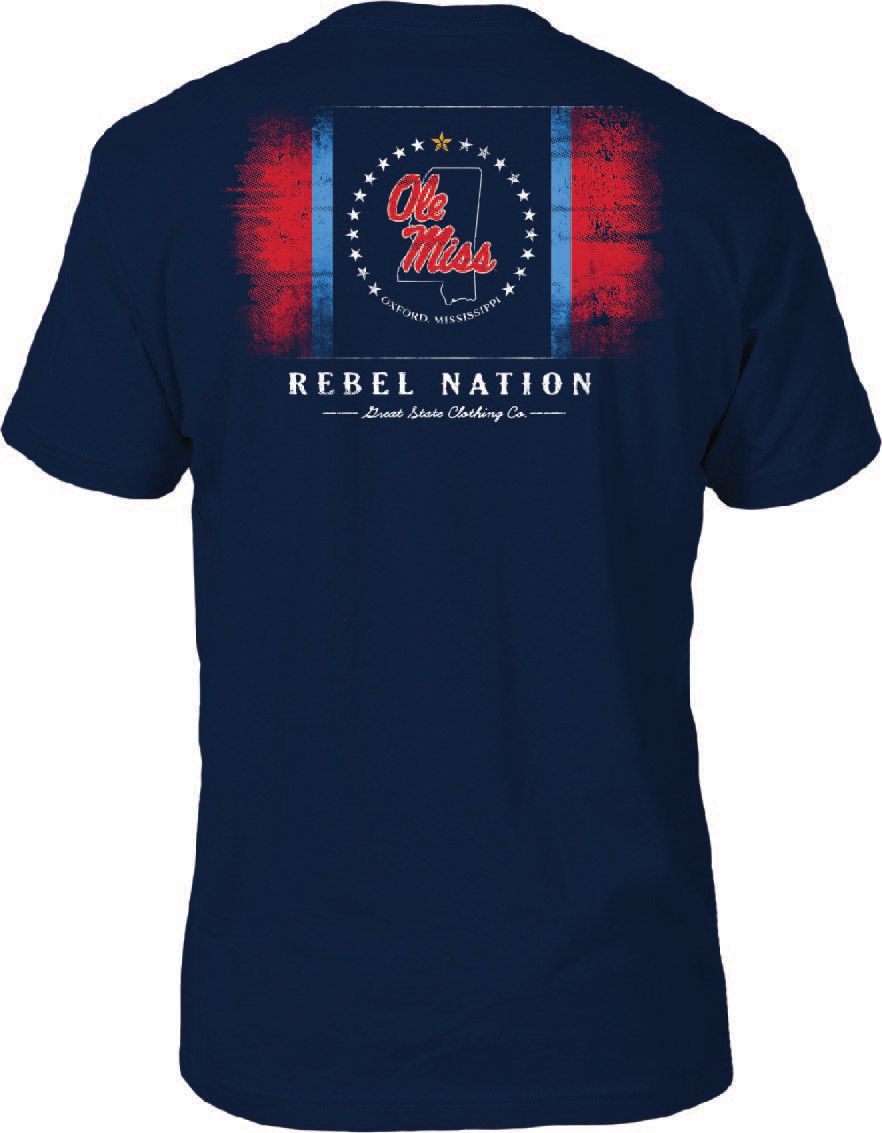 Great State Clothing Men's Ole Miss Rebels Blue Washed Flag T-Shirt