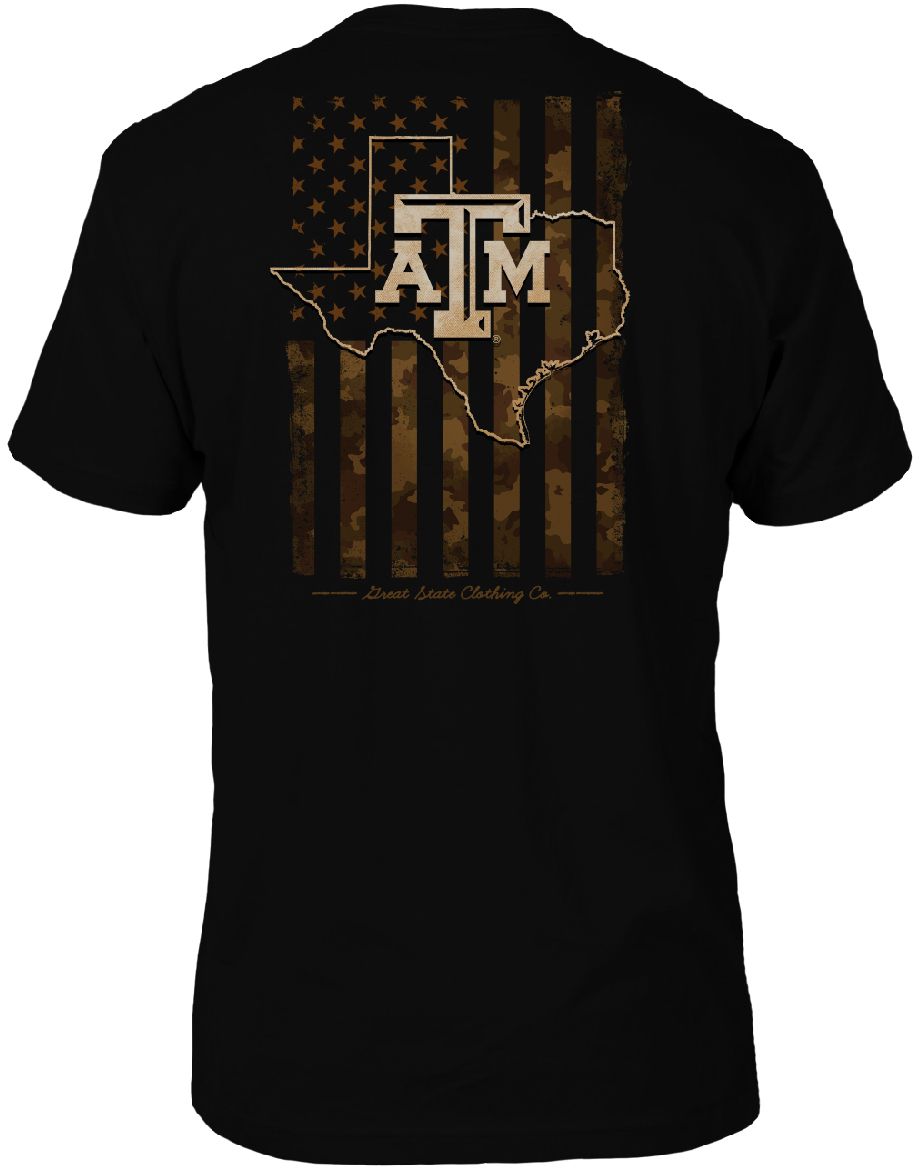 Great State Clothing Men's Texas A&M Aggies Camo Flag Black T-Shirt product image