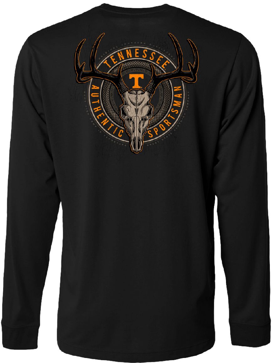 Great State Clothing Men's Tennessee Volunteers Deer Skull Badge Black Long Sleeve T-Shirt product image