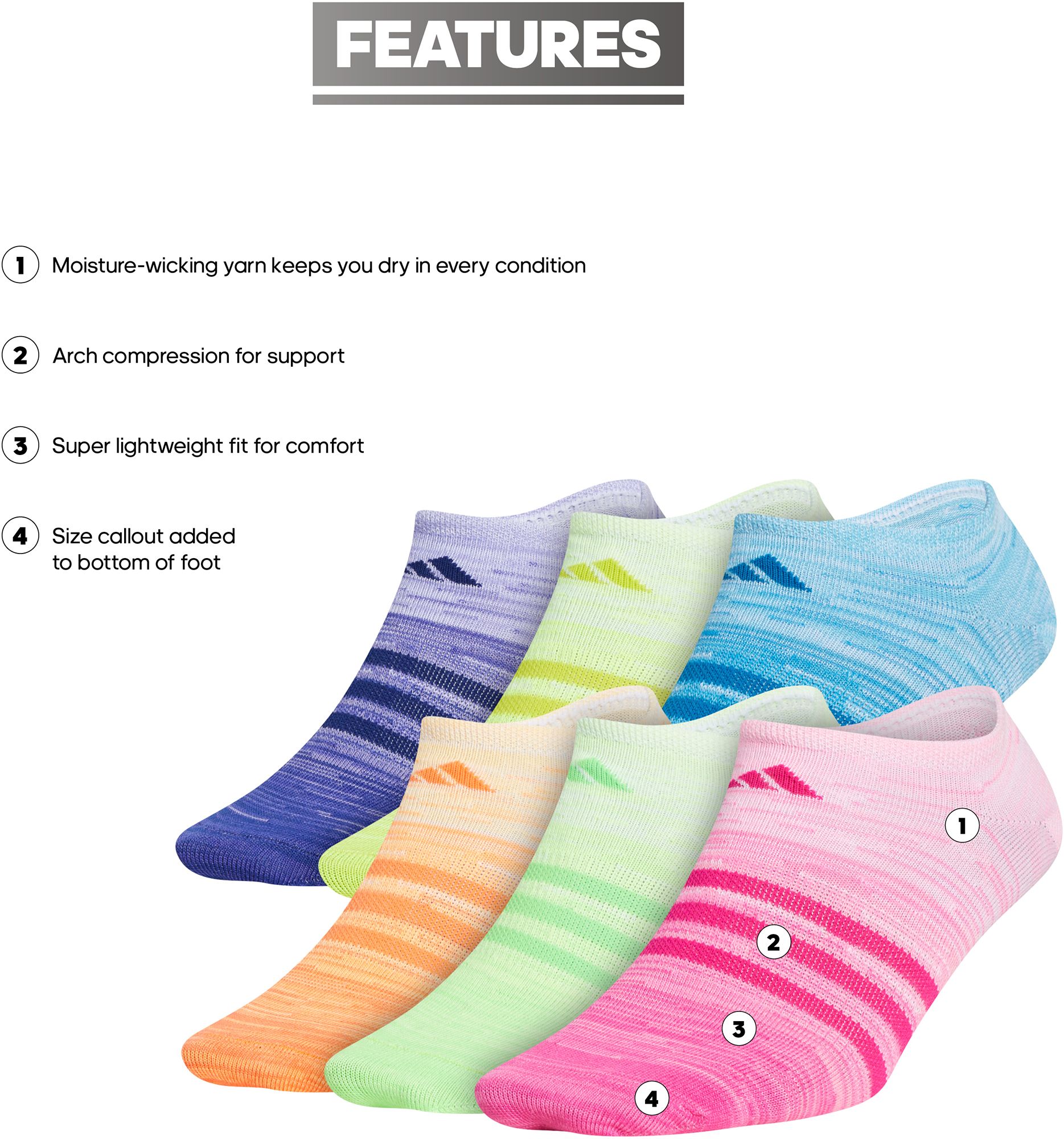 adidas Youth Superlite No Show Socks – 6 Pack product image