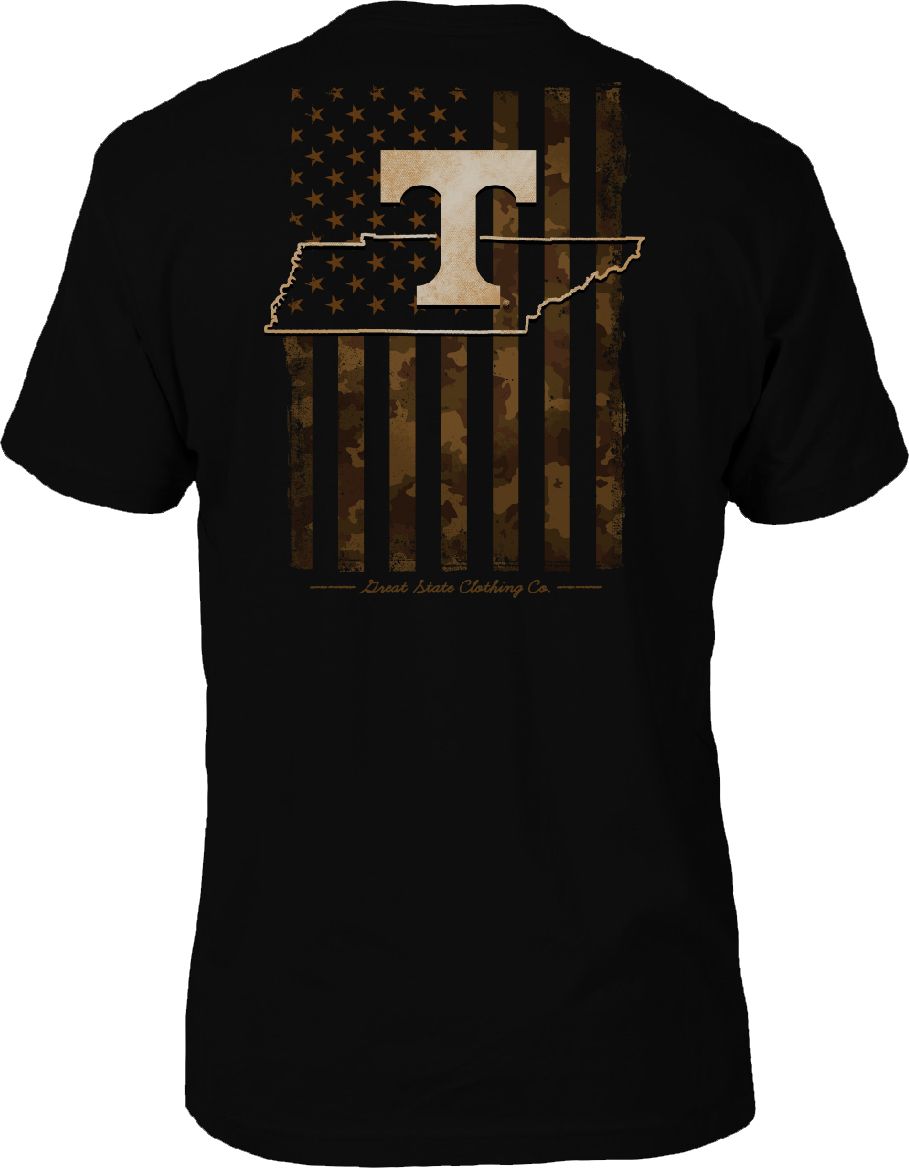 Great State Clothing Men's Tennessee Volunteers Camo Flag Black T-Shirt