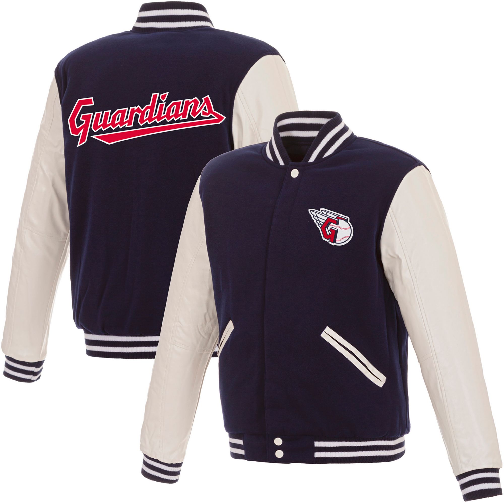 JH Design Men's Cleveland Guardians Navy Reversible  Varsity Jacket product image