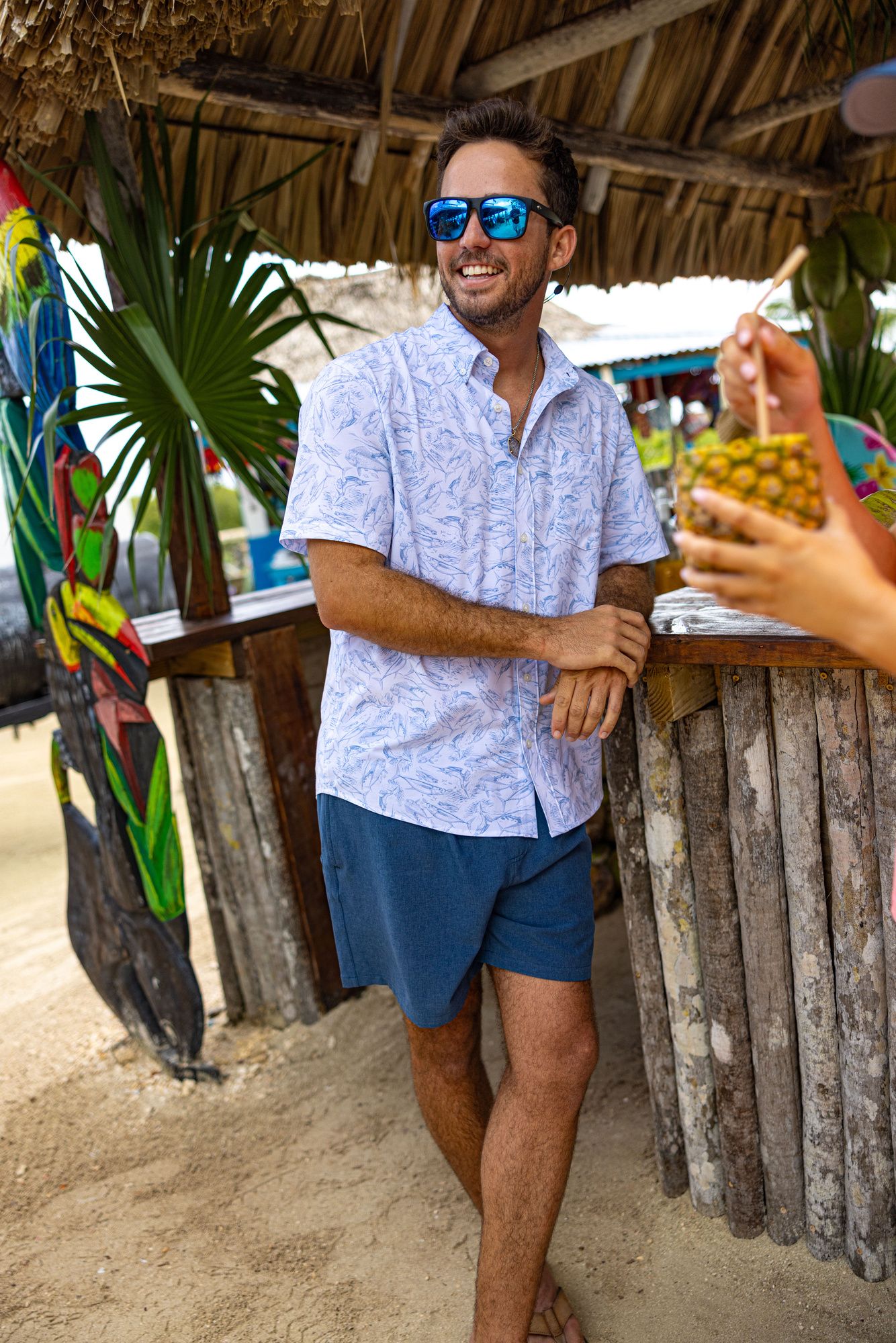 HUK Men's KC Fish Chaos Kona Short Sleeve Button Up Shirt product image