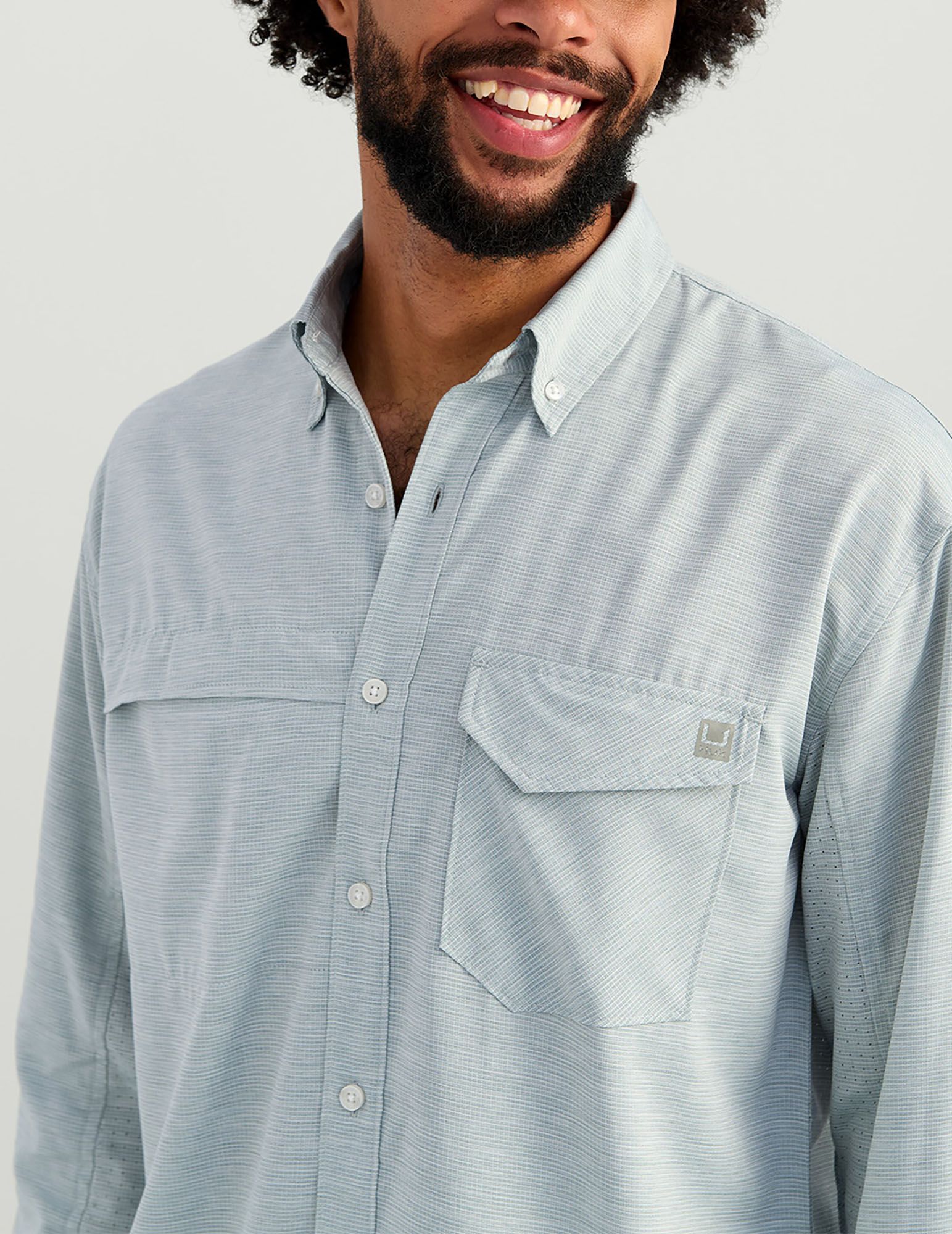 HUK Men's Tide Point Heather Ripstop Long Sleeve Button-Down Shirt product image