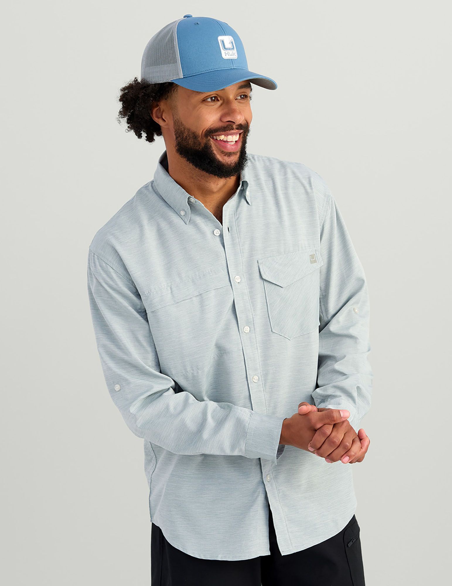 HUK Men's Tide Point Heather Ripstop Long Sleeve Button-Down Shirt product image