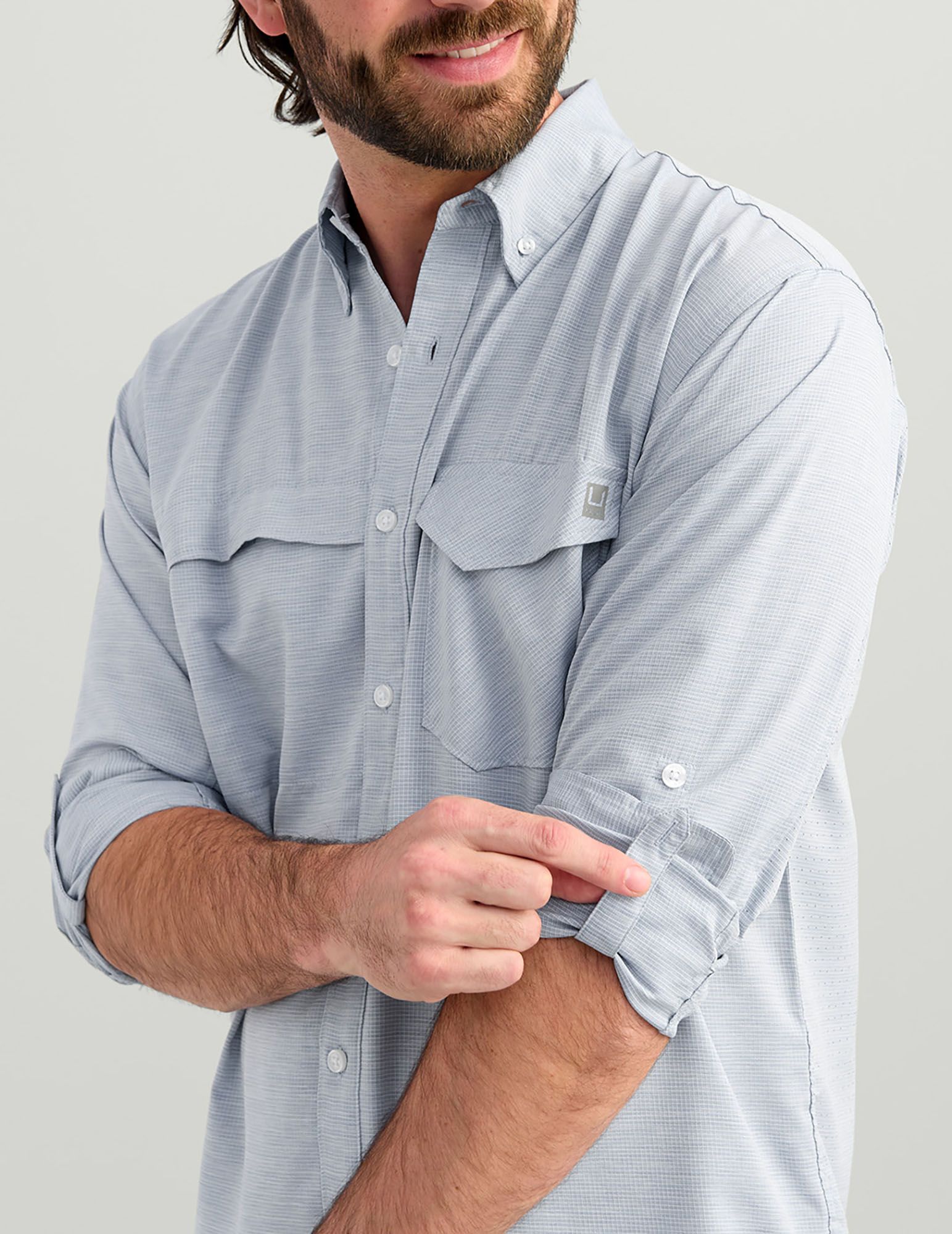 HUK Men's Tide Point Heather Ripstop Long Sleeve Button-Down Shirt product image