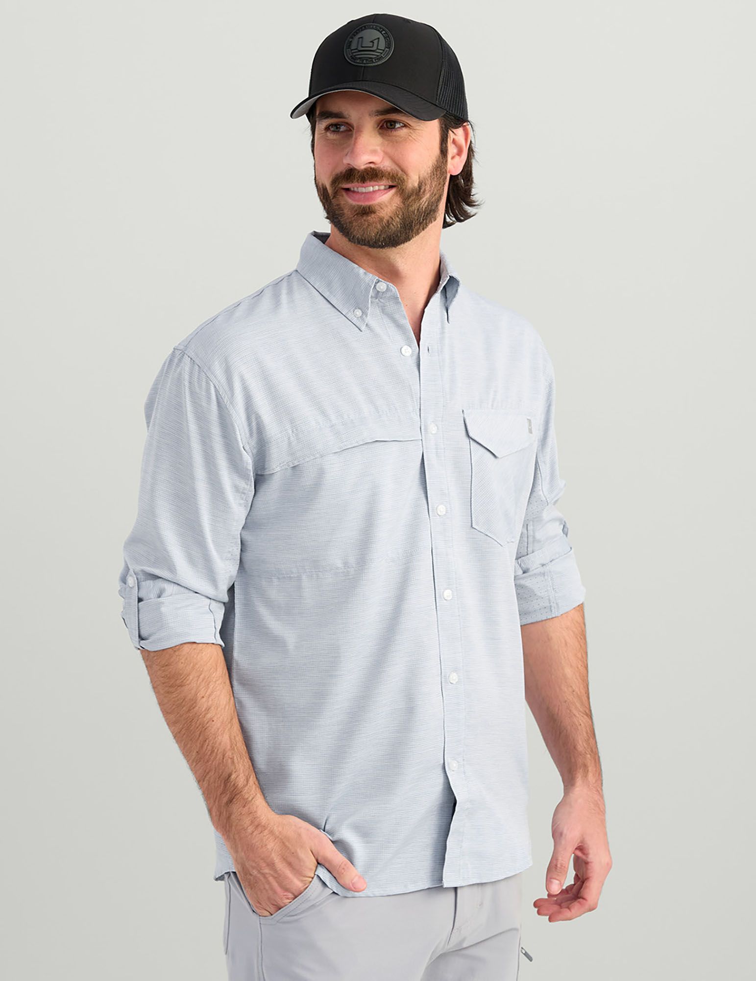 HUK Men's Tide Point Heather Ripstop Long Sleeve Button-Down Shirt product image