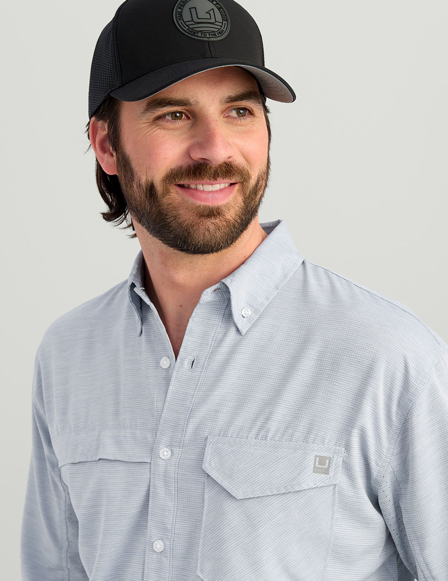 HUK Men's Tide Point Heather Ripstop Long Sleeve Button-Down Shirt product image