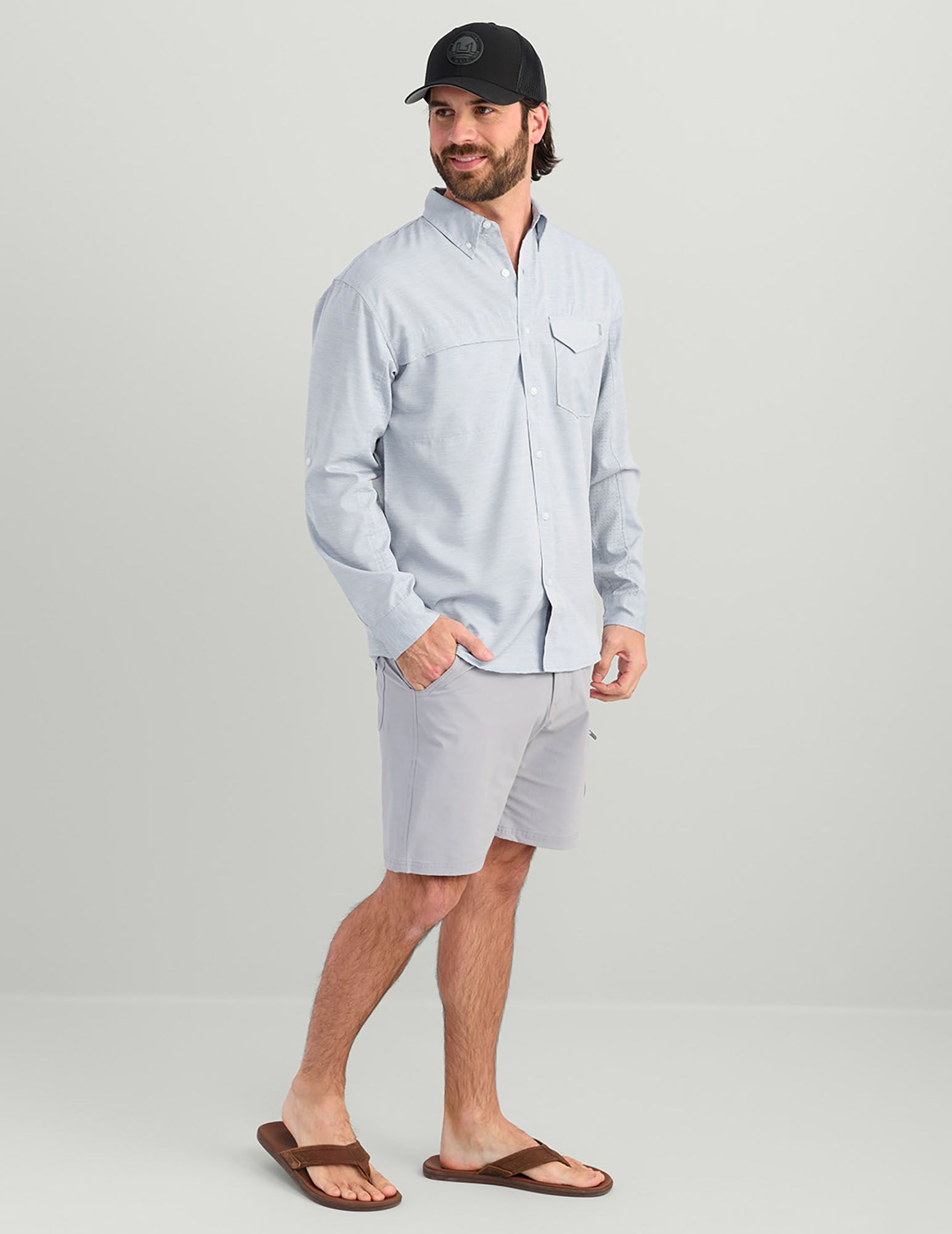 HUK Men's Tide Point Heather Ripstop Long Sleeve Button-Down Shirt product image