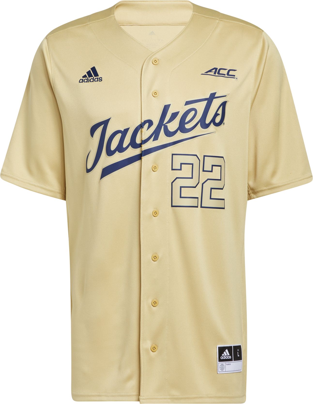 adidas Men's Georgia Tech Yellow Jackets Gold #22 Replica Baseball Jersey product image