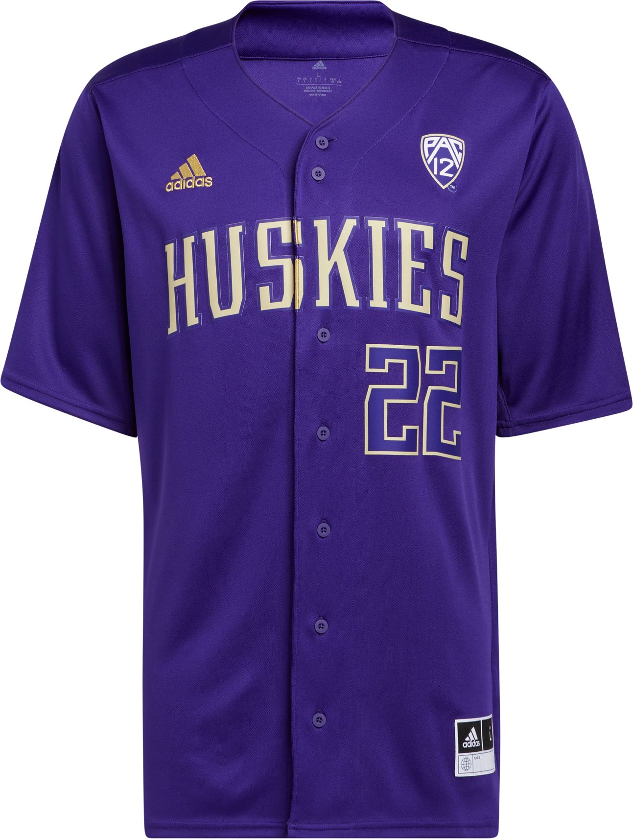 adidas Men's Washington Huskies Purple #22 Replica Baseball Jersey product image