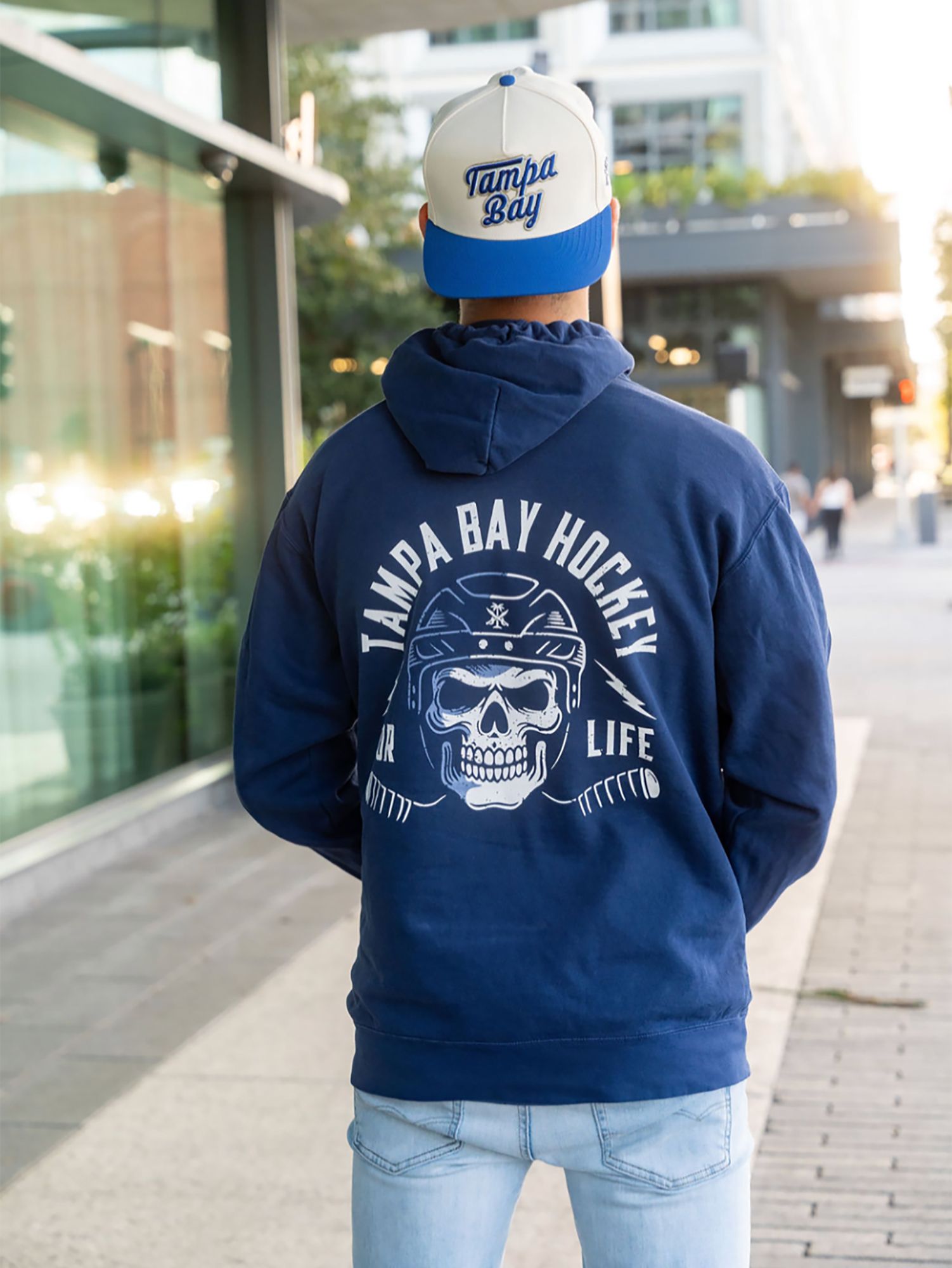 For the Bay Clothing Co. Men's Tampa Bay Vintage White/Blue Hat Trick Adjustable Hat product image