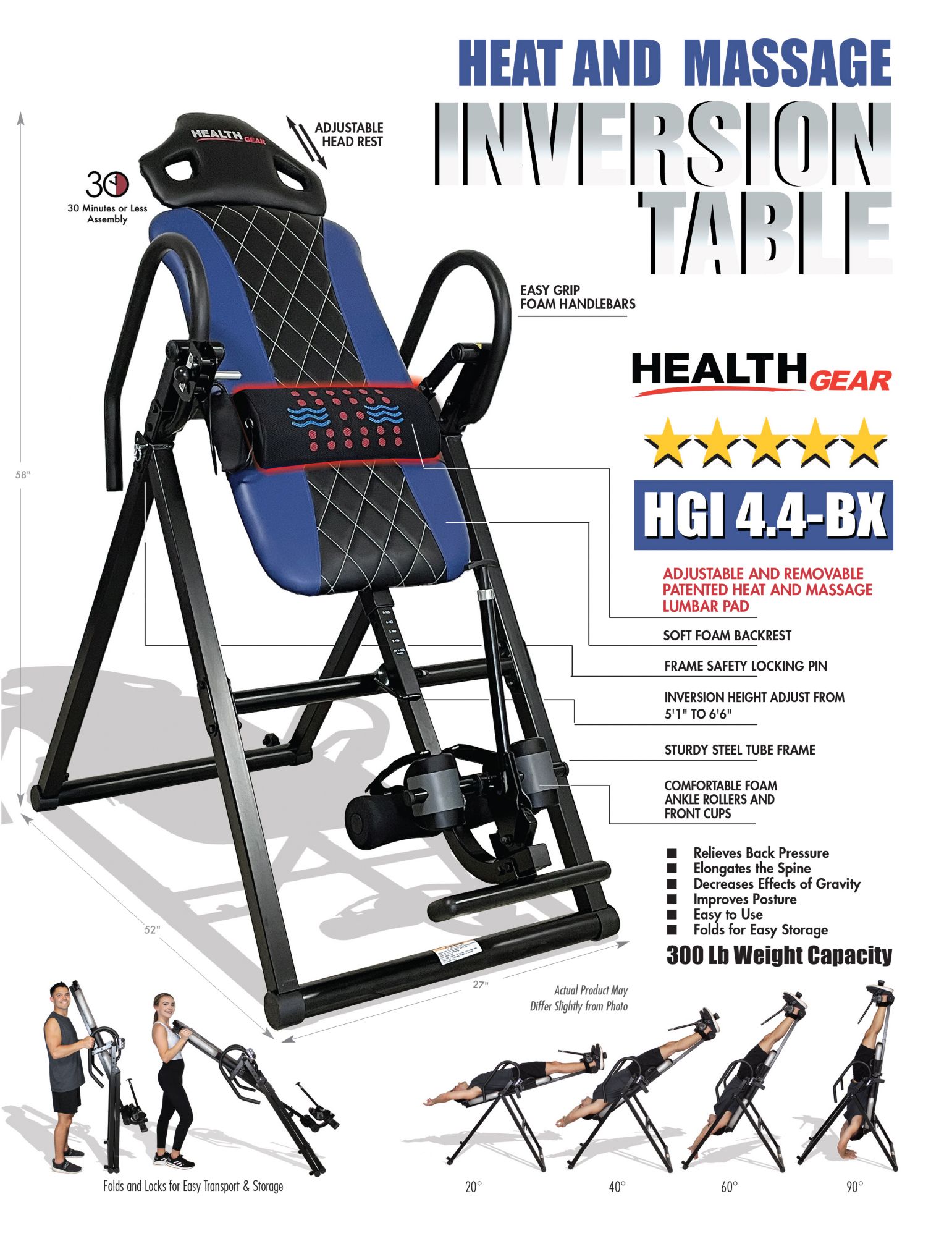 Health Gear Deluxe Diamond Edition Heat & Vibration Massage Inversion Table