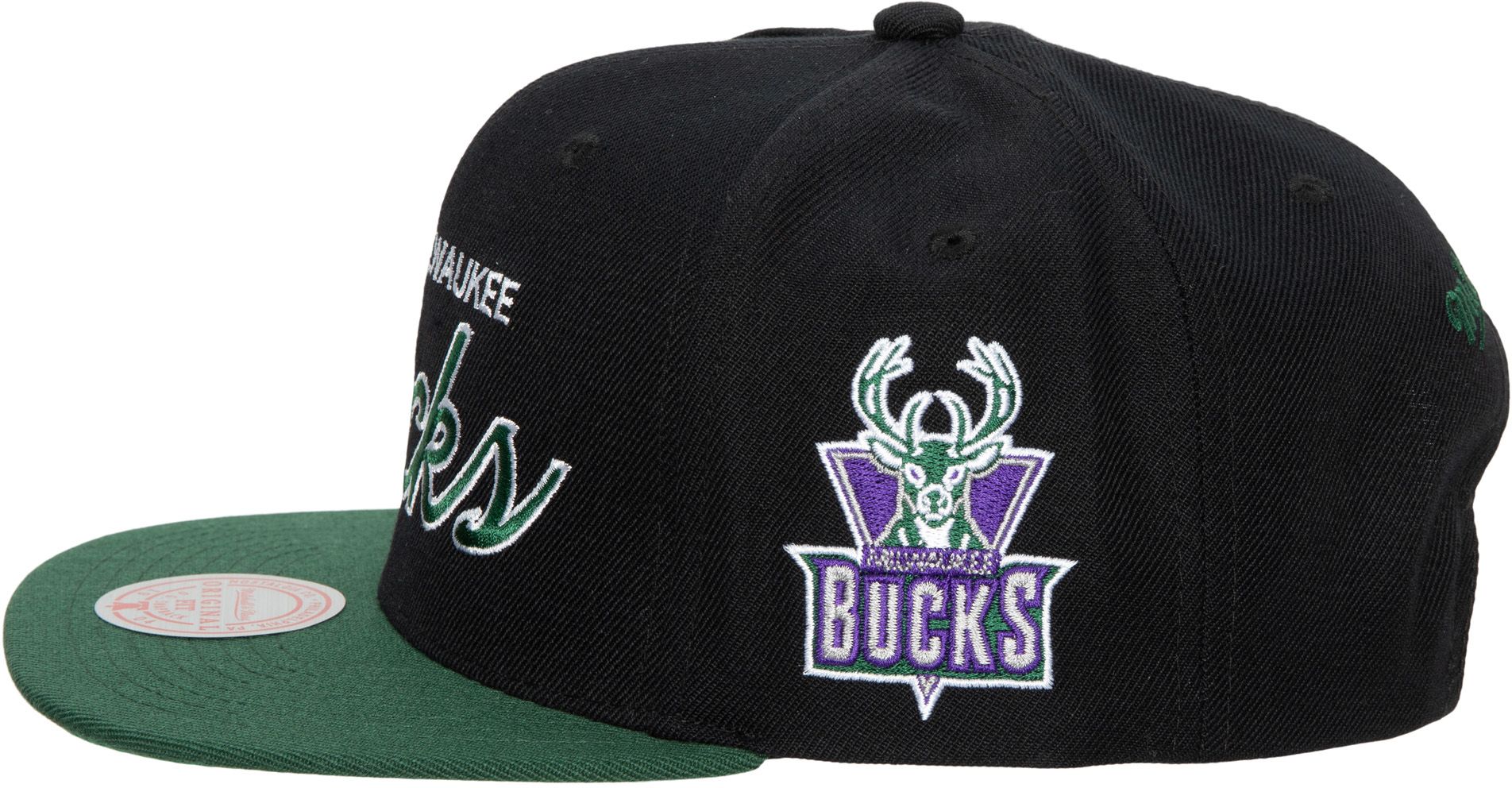 Mitchell and Ness Adult Milwaukee Bucks Script 2Tone Adjustable Snapback Hat