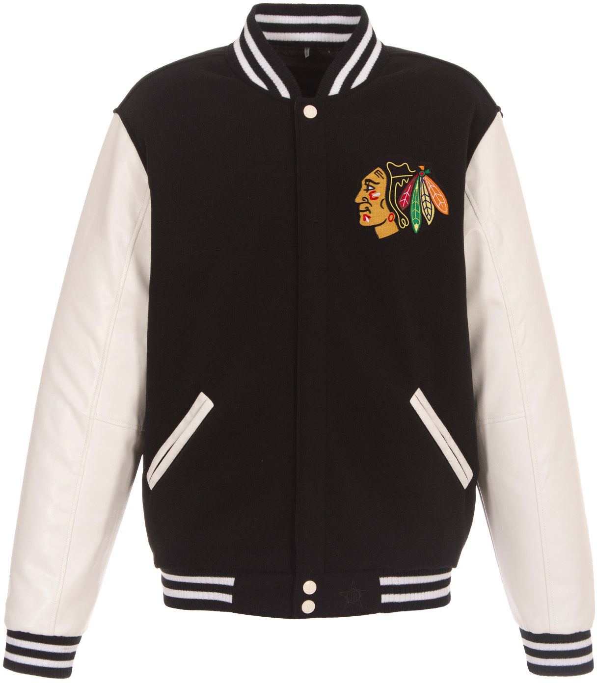 JH Design Chicago Blackhawks Varsity Black Reversible Wool Jacket