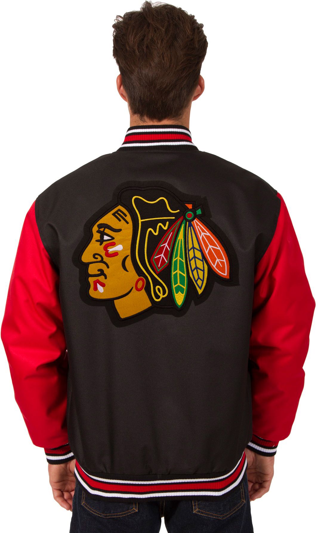 JH Design Chicago Blackhawks Black Polyester Twill Jacket