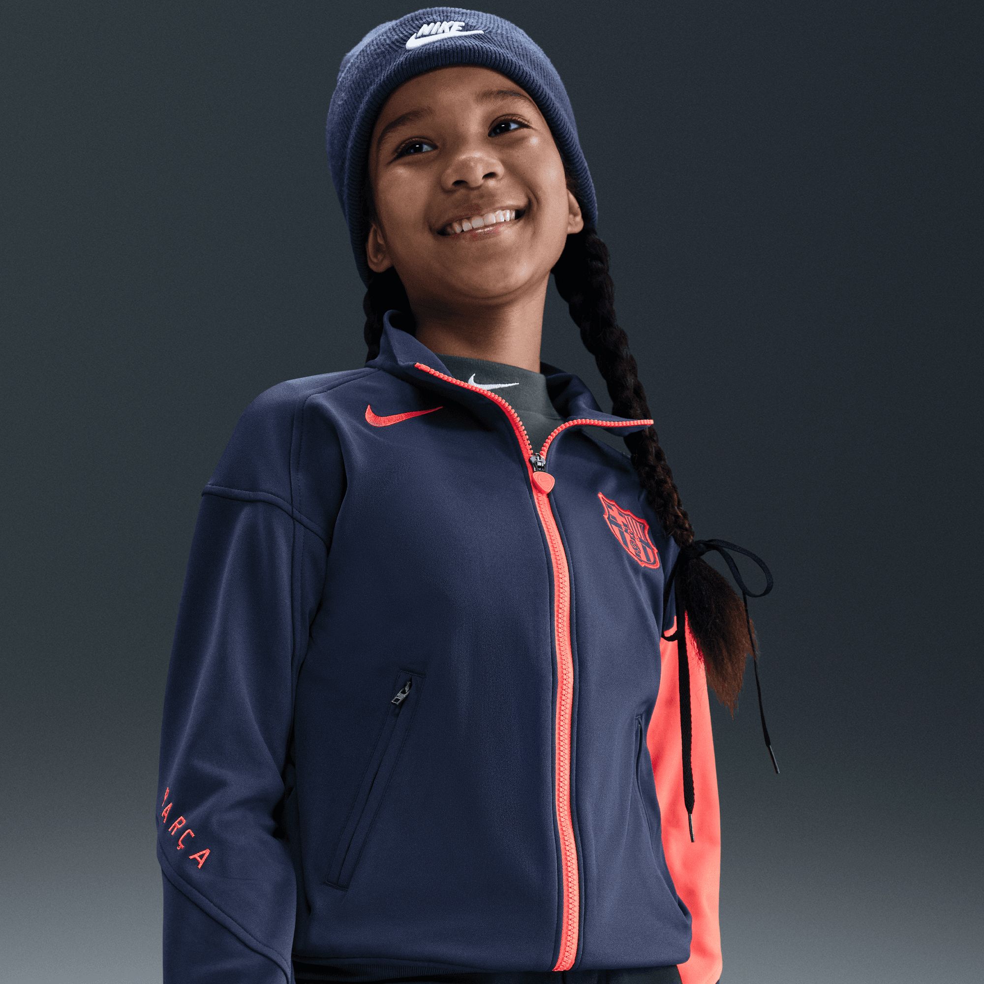 Nike Youth FC Barcelona 2025-26 Navy Third Prematch Anthem Jacket