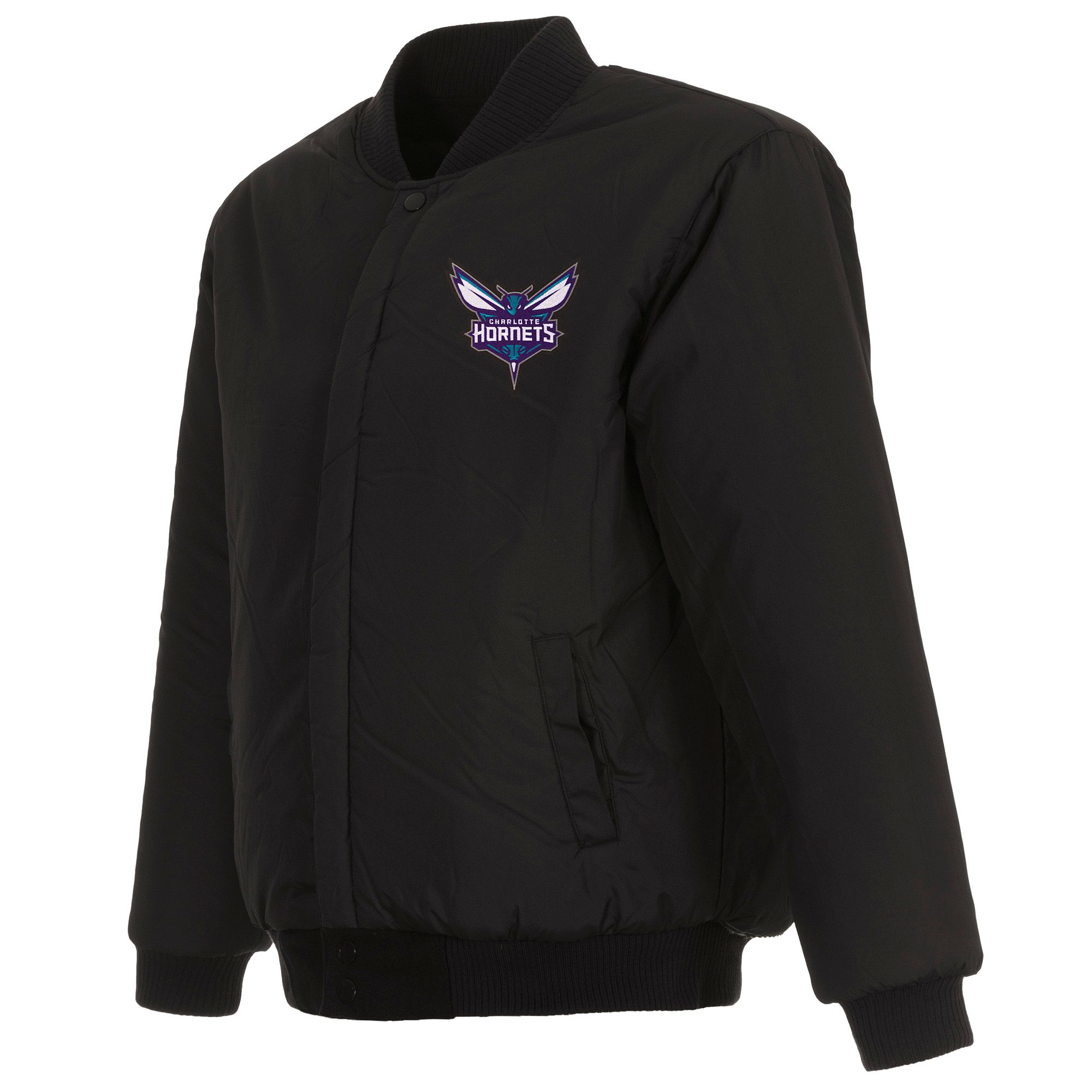 JH Design Men's Charlotte Hornets Black Reversible Wool Jacket