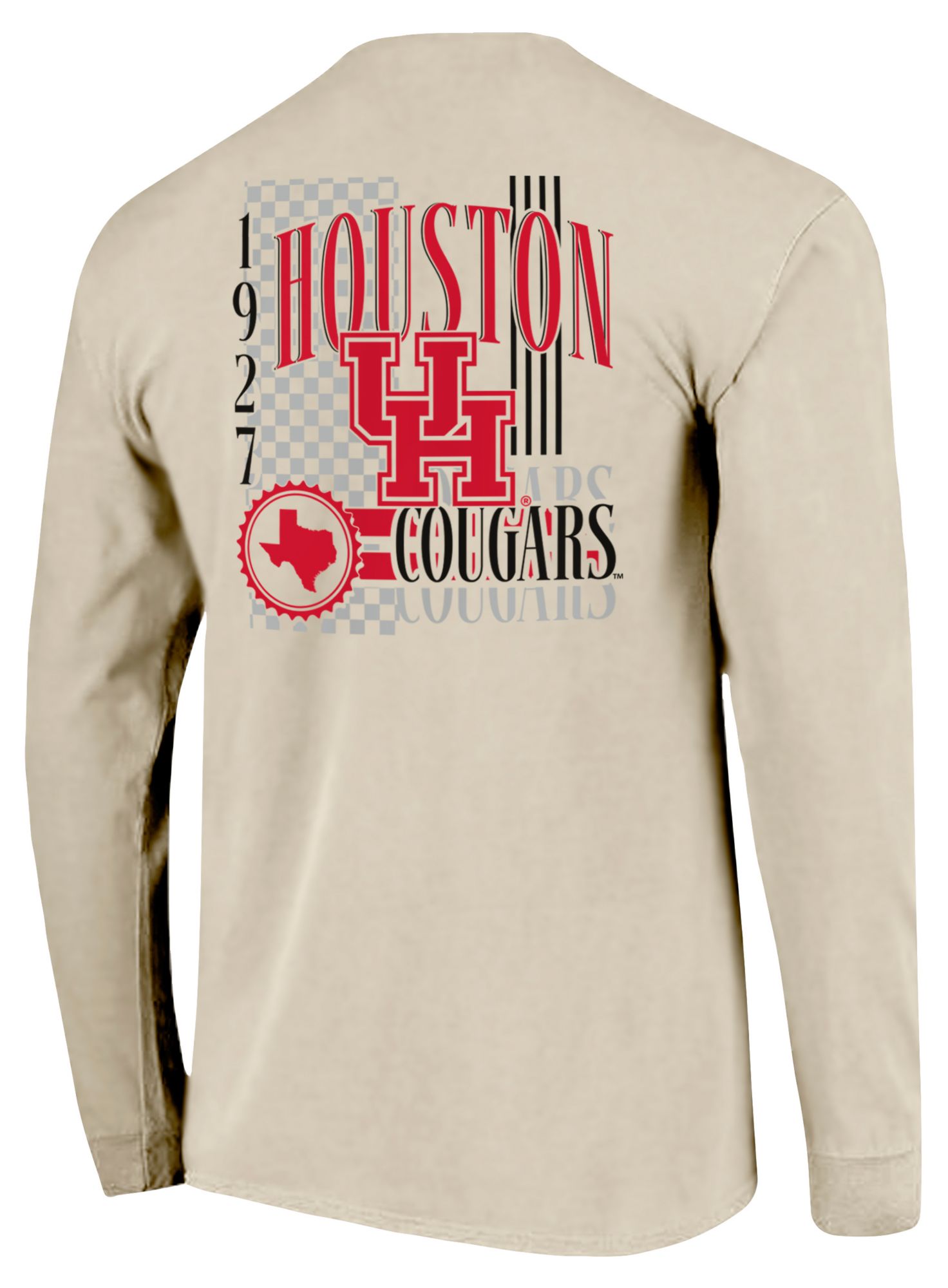 Image One Men's Houston Cougars Ivory IV 90s Print Long Sleeve T-Shirt product image