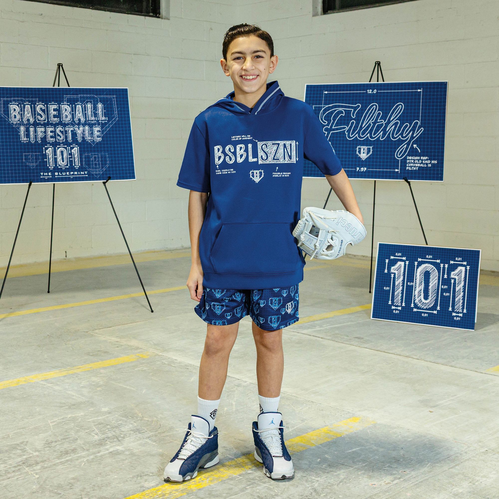 Baseball Lifestyle 101 Boys' BSBL-SZN Blueprint Short Sleeve Hoodie product image