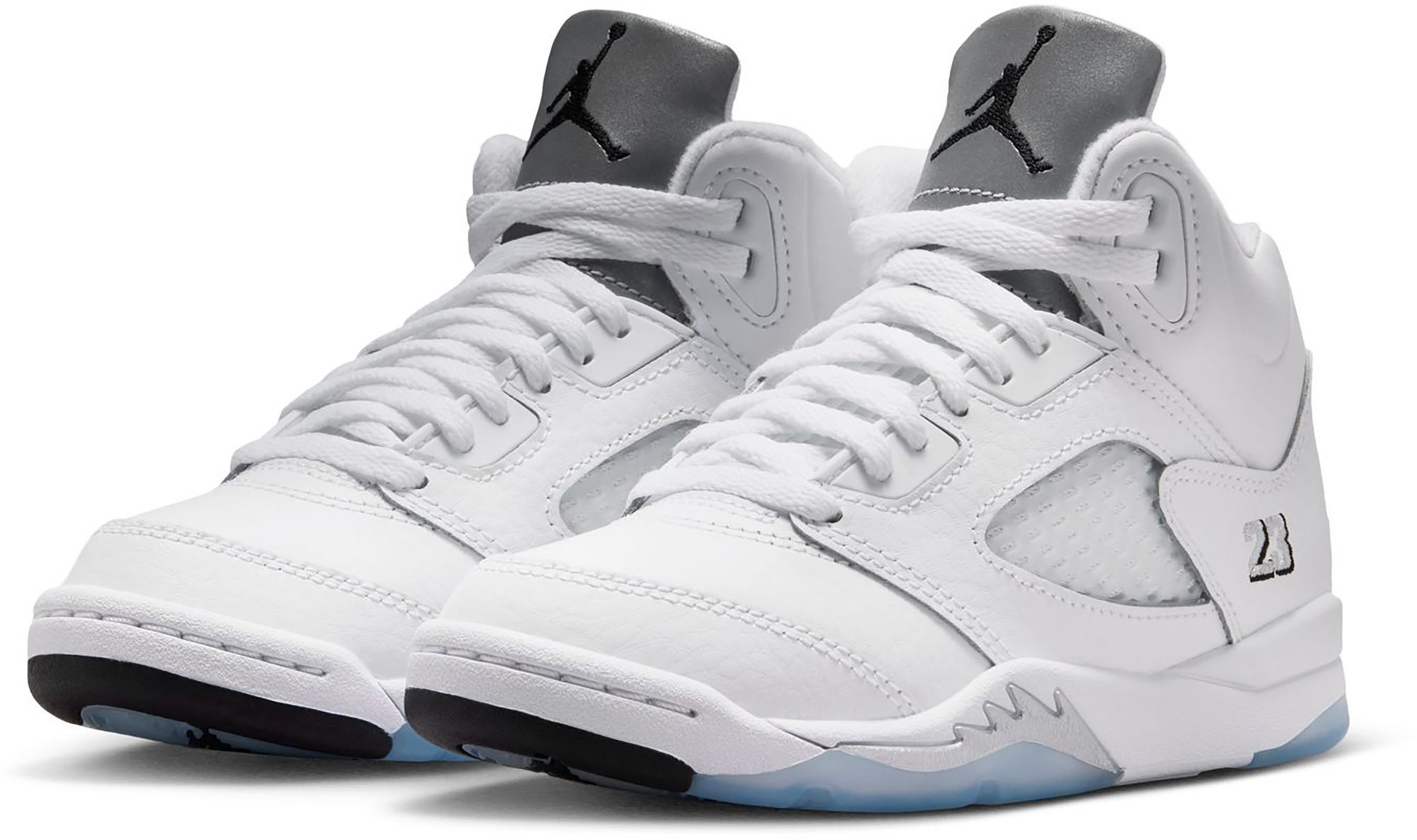 Air Jordan Kids' Preschool 5 Retro OG 'White and Metallic Silver' Basketball Shoes product image