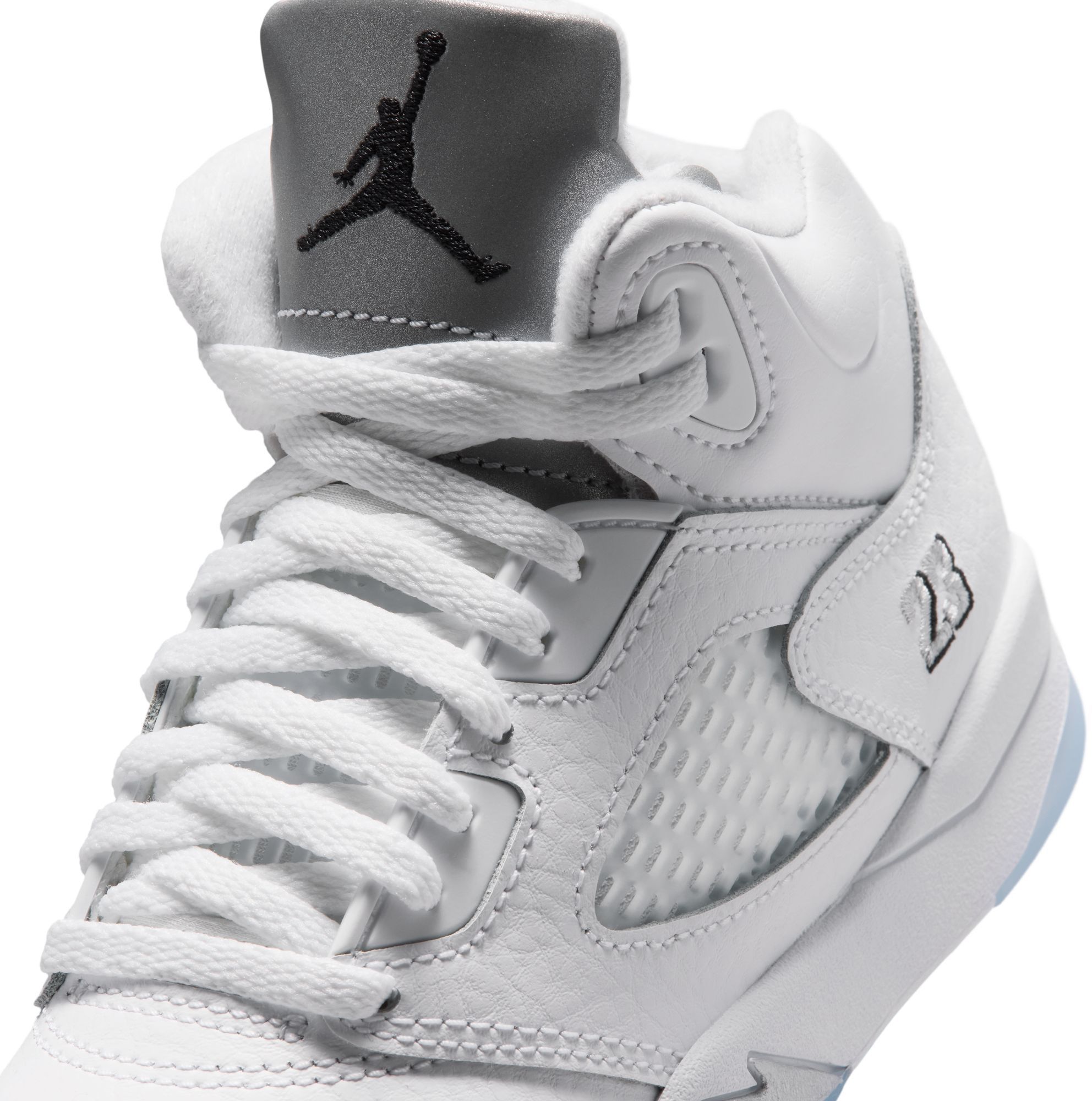 Air Jordan Kids' Preschool 5 Retro OG 'White and Metallic Silver' Basketball Shoes product image