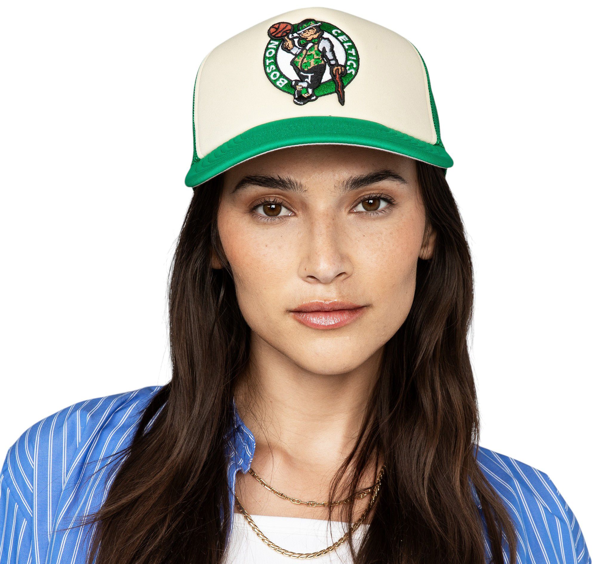 Mitchell & Ness Adult Boston Celtics Off-White Vintage Block Foam Trucker Hat product image