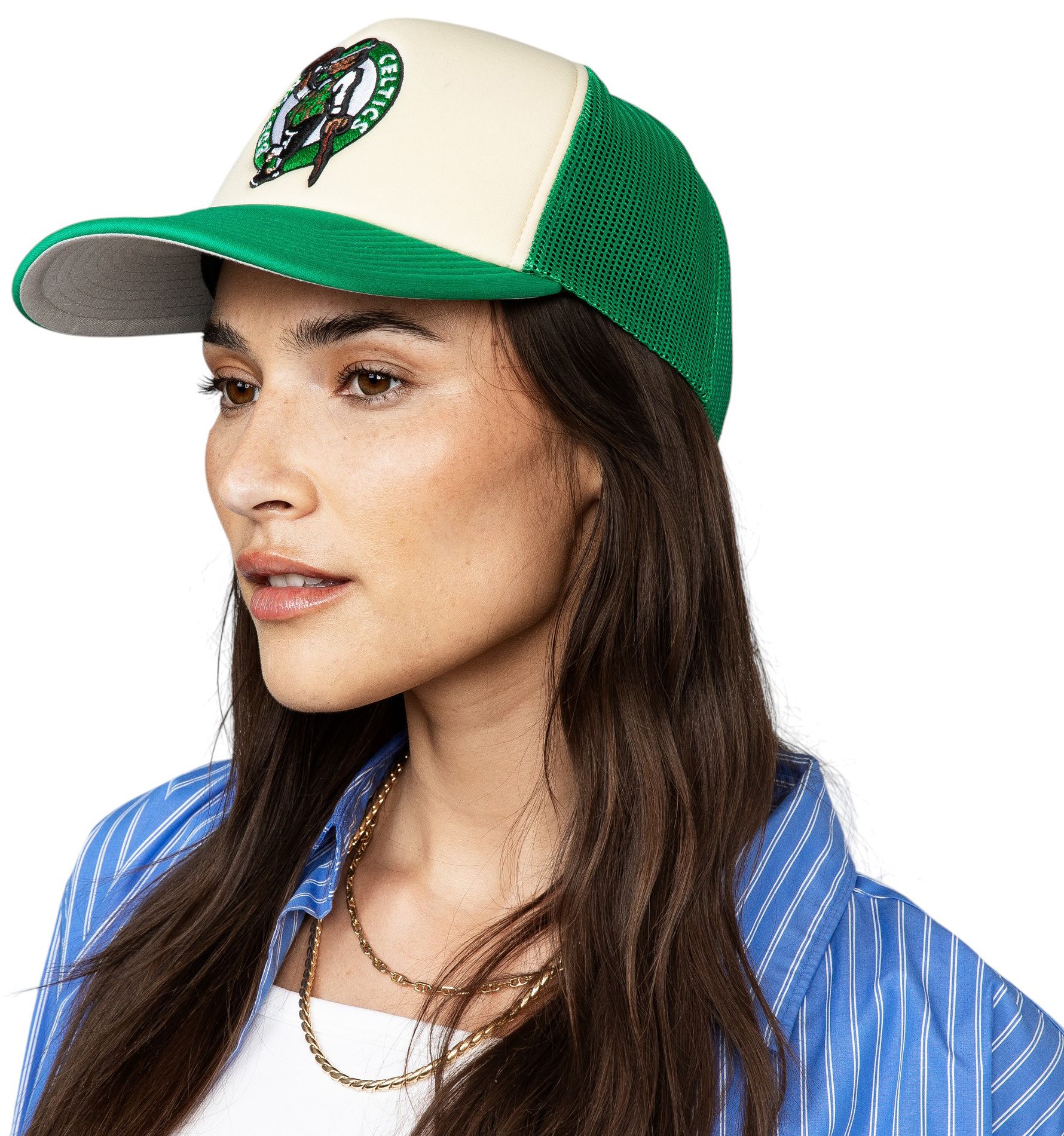 Mitchell & Ness Adult Boston Celtics Off-White Vintage Block Foam Trucker Hat product image