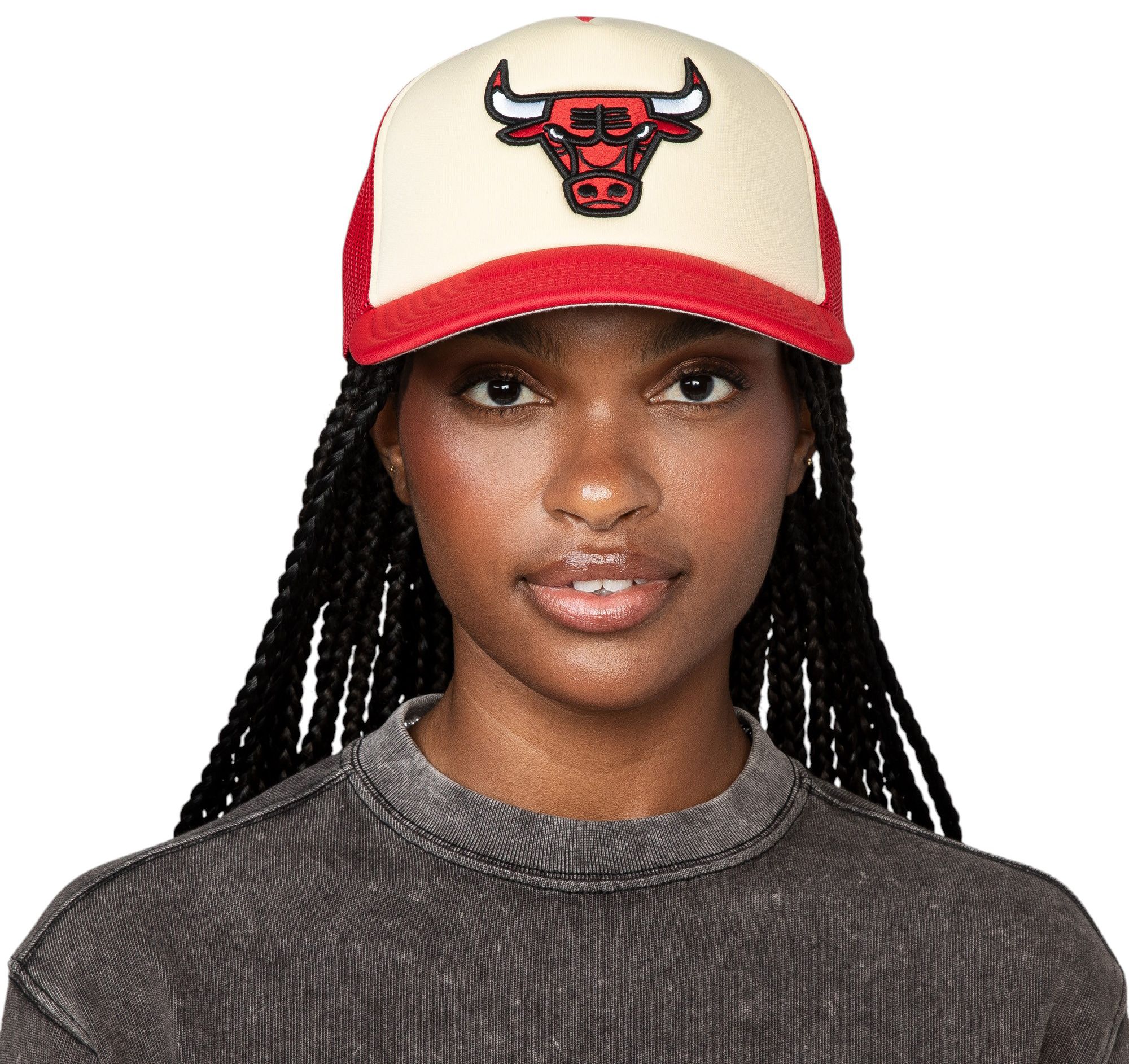 Mitchell & Ness Adult Chicago Bulls Off-White Vintage Block Foam Trucker Hat product image