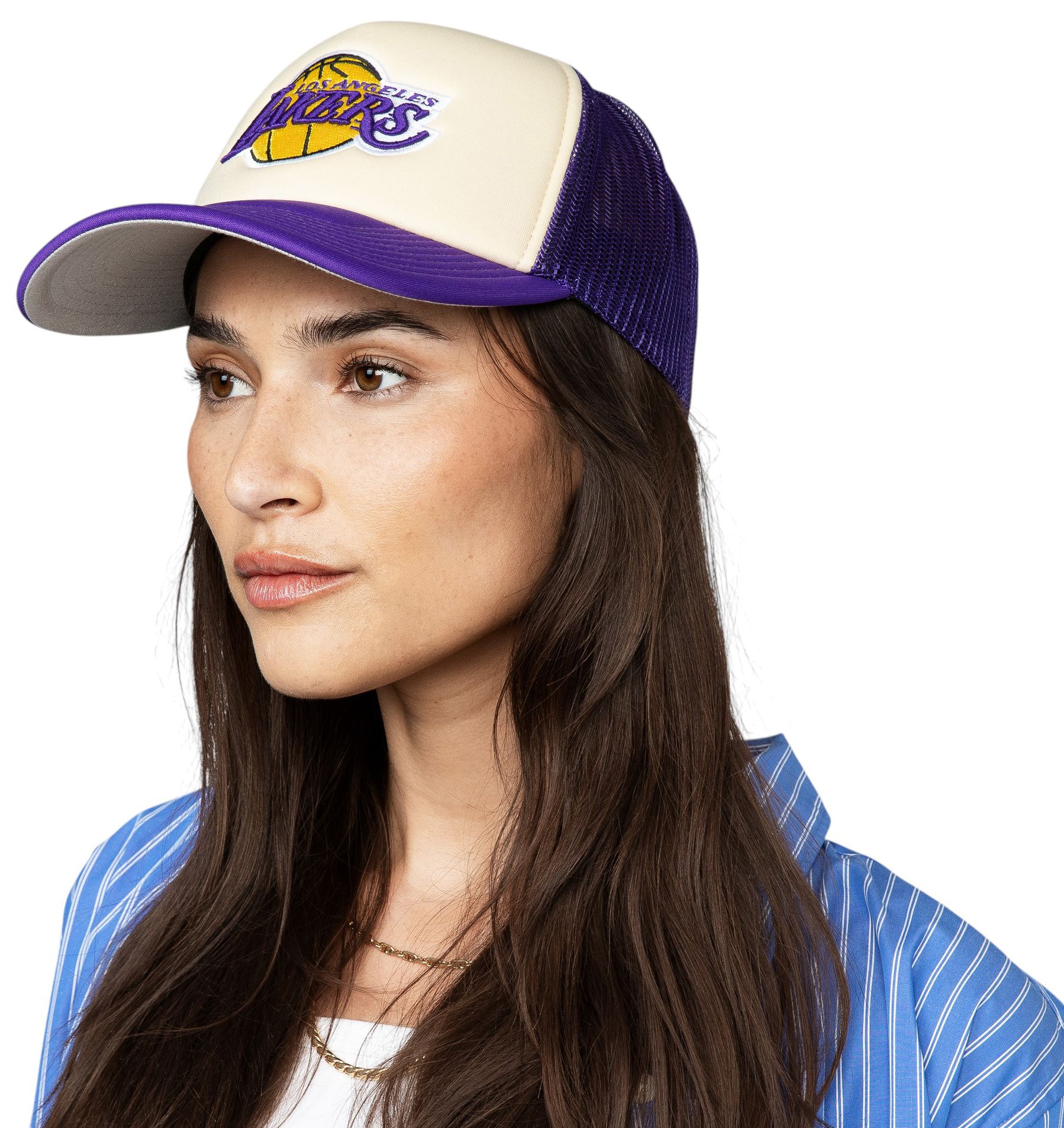Mitchell & Ness Adult Los Angeles Lakers Off-White Vintage Block Foam Trucker Hat product image