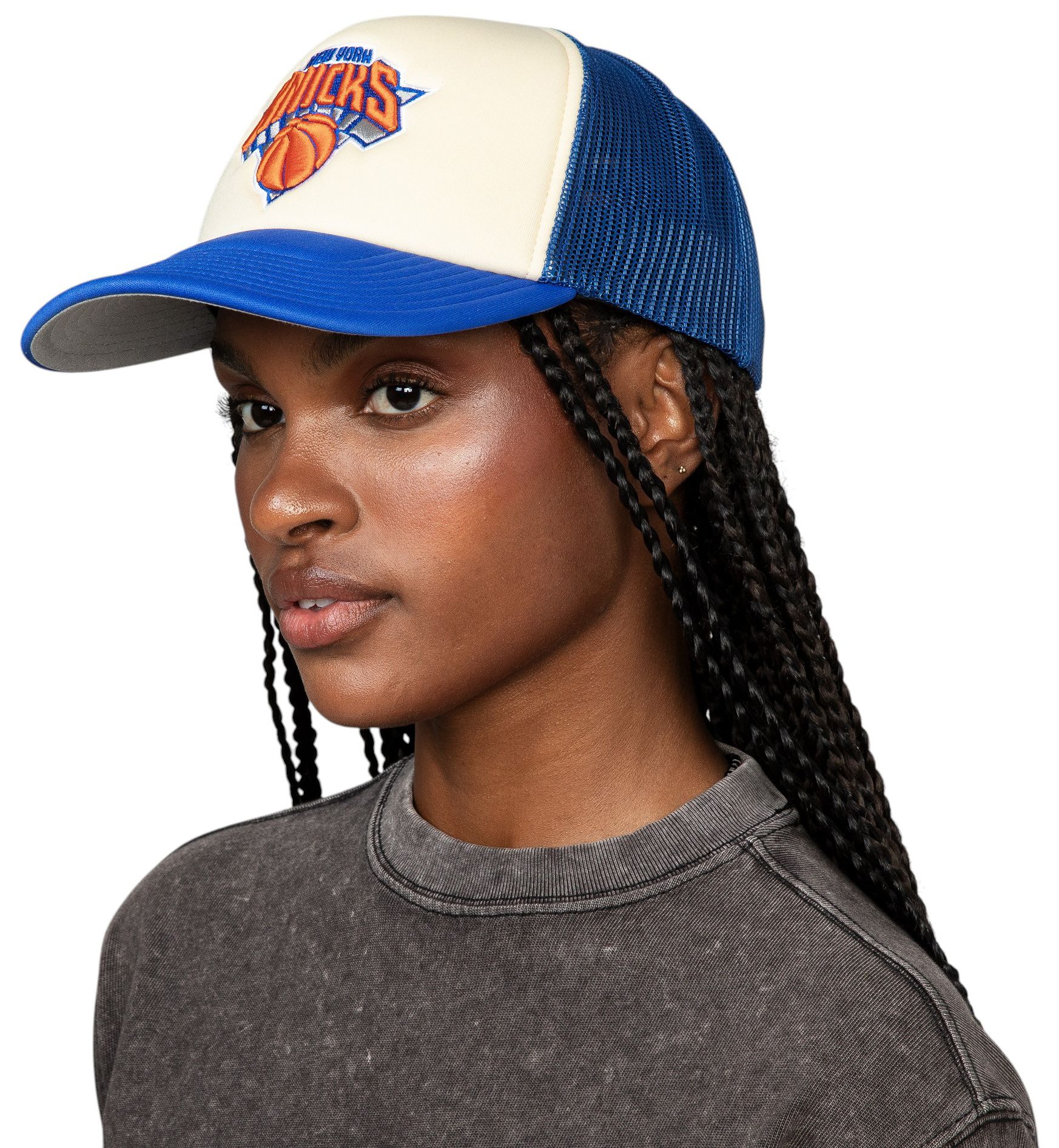 Mitchell & Ness Adult New York Knicks Off-White Vintage Block Foam Trucker Hat product image