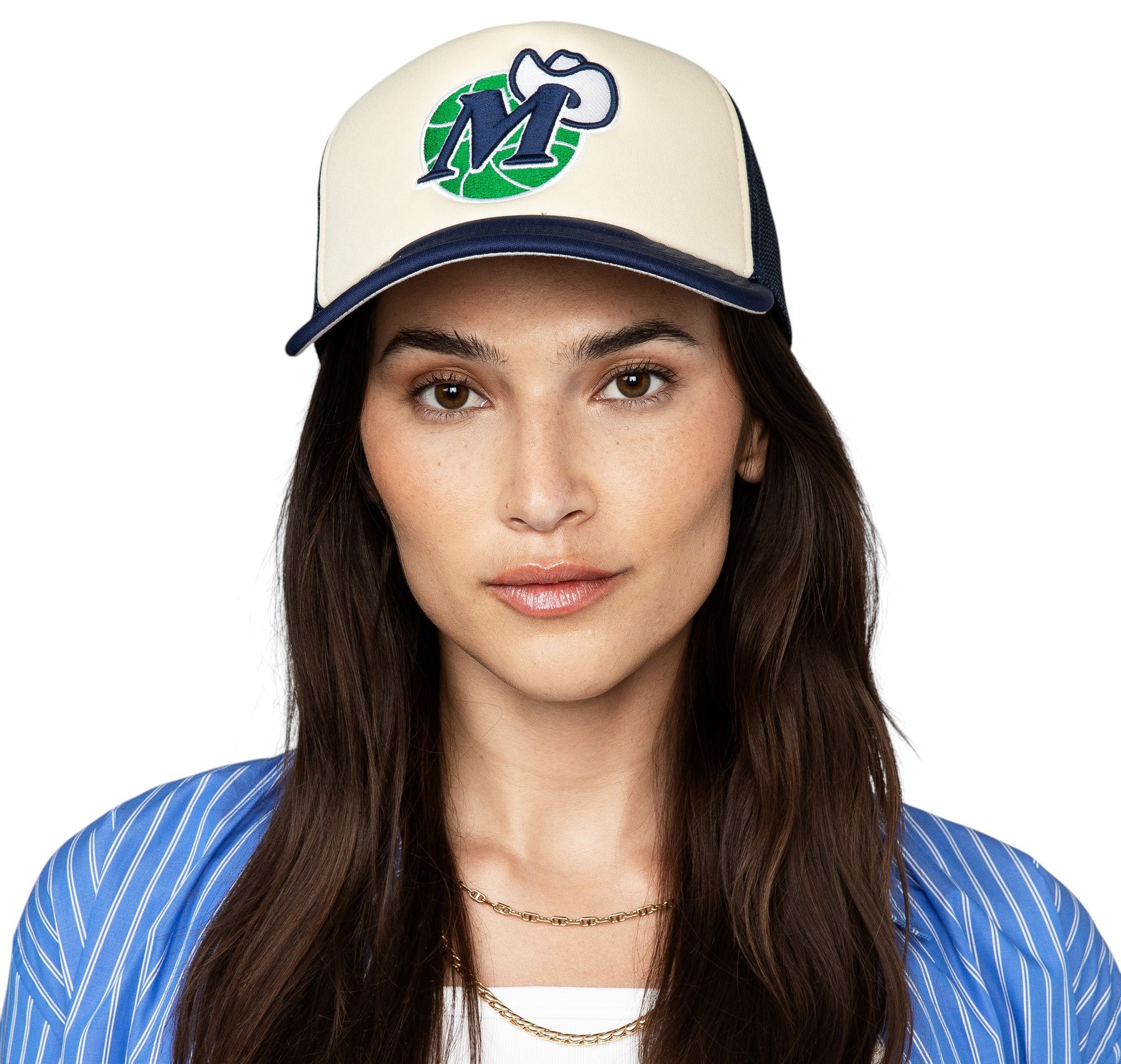 Mitchell & Ness Adult Dallas Mavericks Off-White Vintage Block Foam Trucker Hat product image
