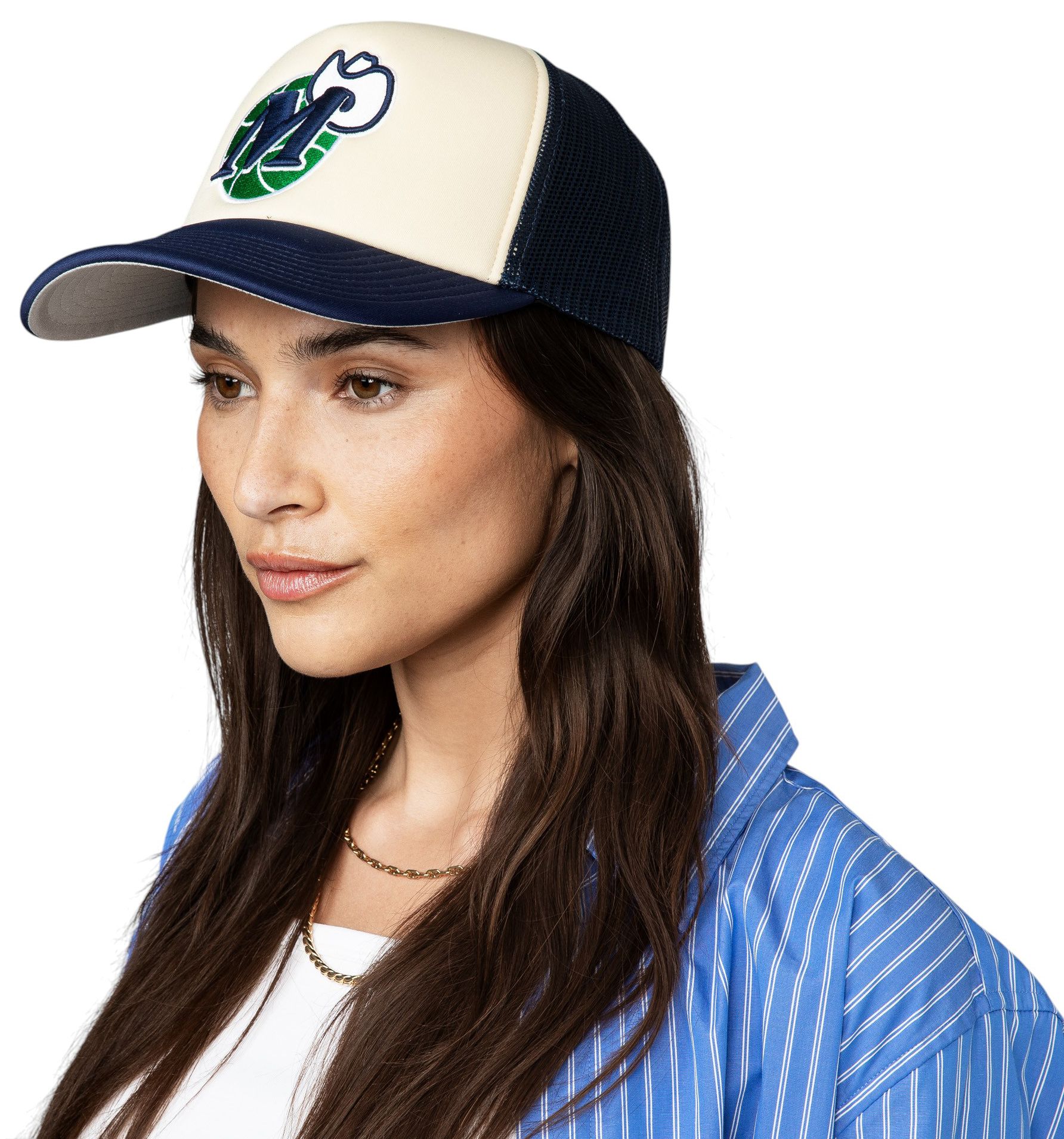 Mitchell & Ness Adult Dallas Mavericks Off-White Vintage Block Foam Trucker Hat product image