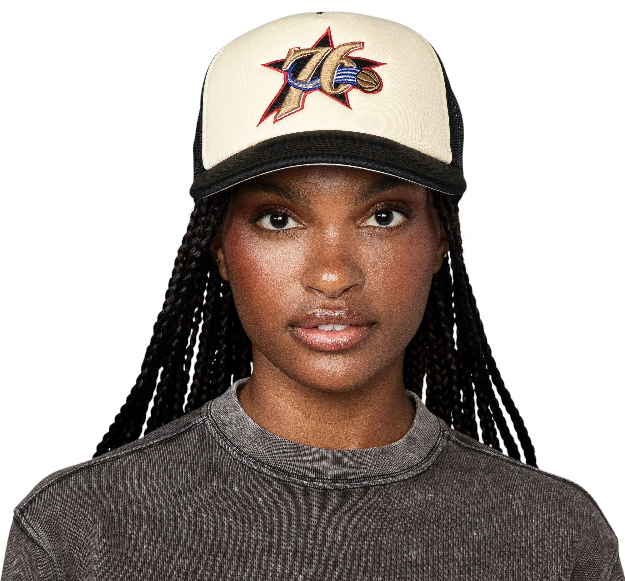 Mitchell & Ness Adult Philadelphia 76ers Off-White Vintage Block Foam Trucker Hat product image