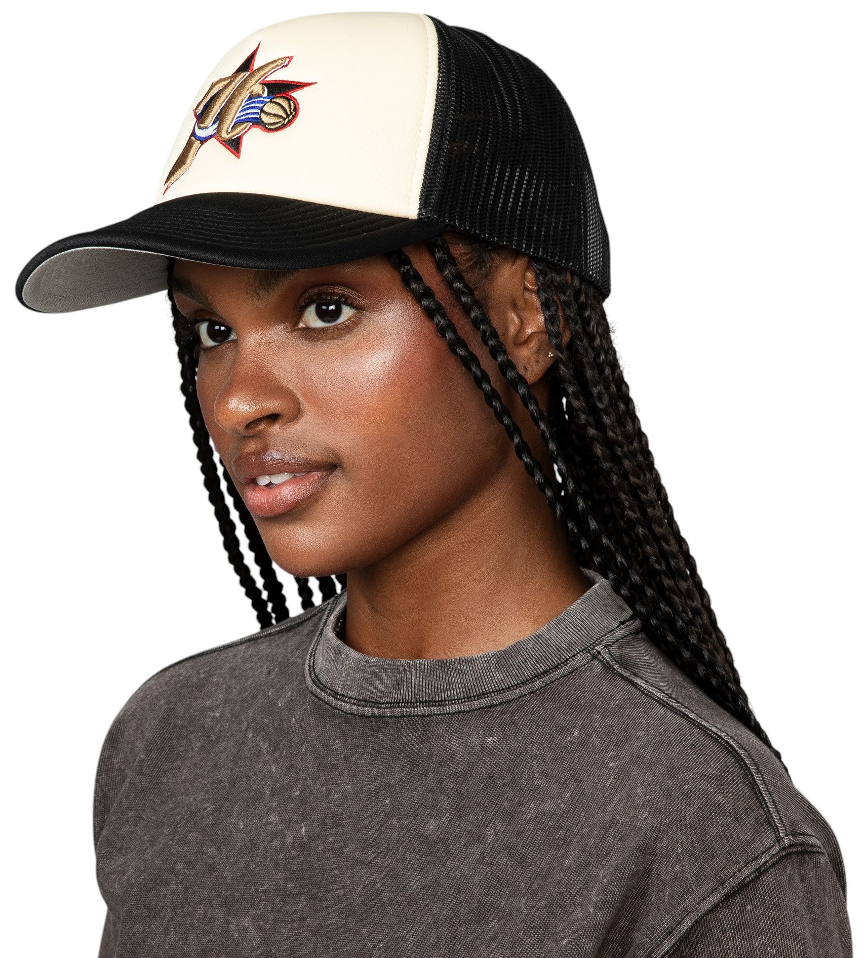 Mitchell & Ness Adult Philadelphia 76ers Off-White Vintage Block Foam Trucker Hat product image