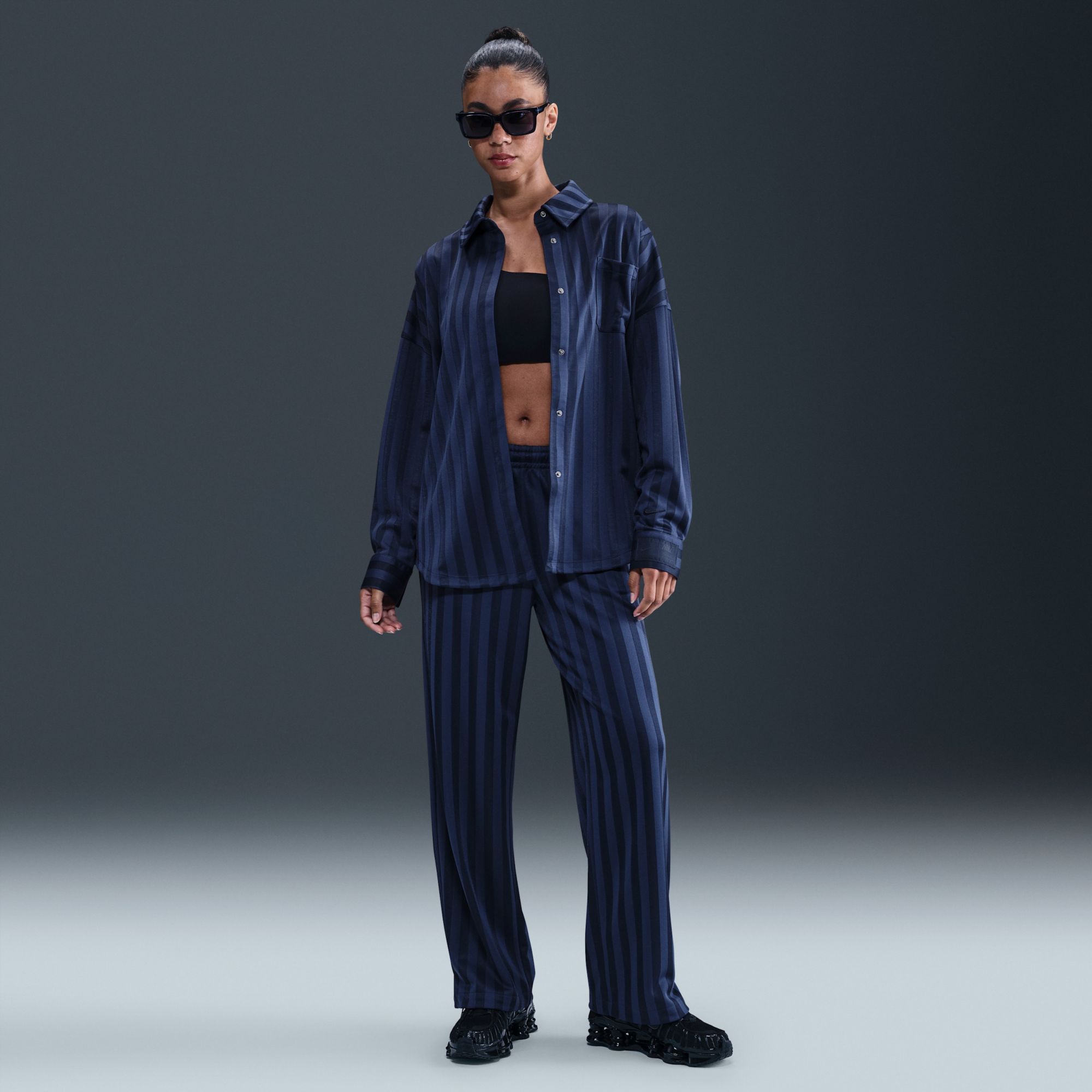 Nike Women's Sportswear Jacquard Striped Button Down Top product image