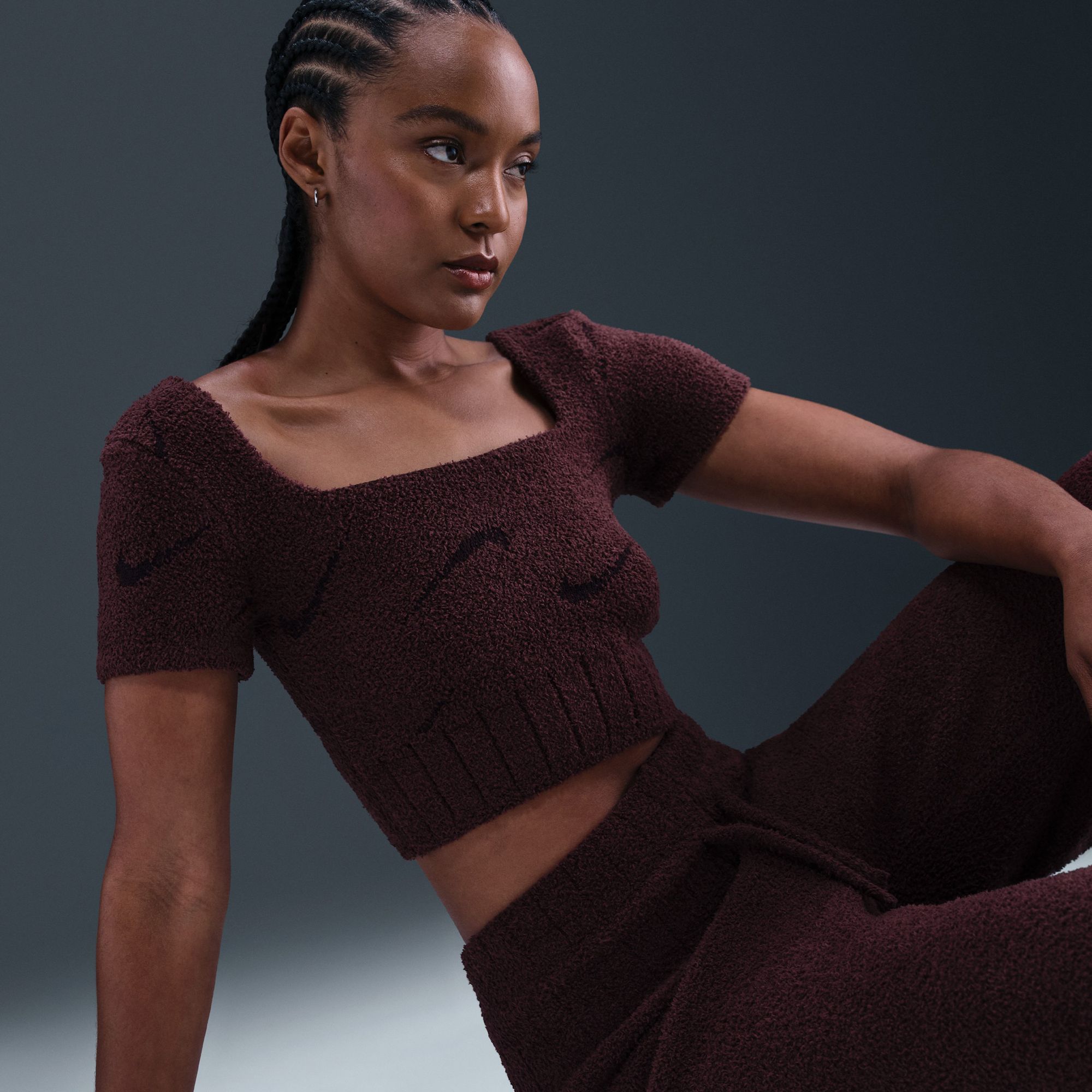 Nike Women's Sportswear Phoenix Cozy Bouclé Short-Sleeve Cropped Knit Top product image