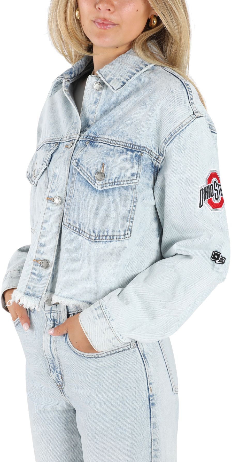 Hype and Vice Women's Ohio State Buckeyes Blue Jean Jacket product image