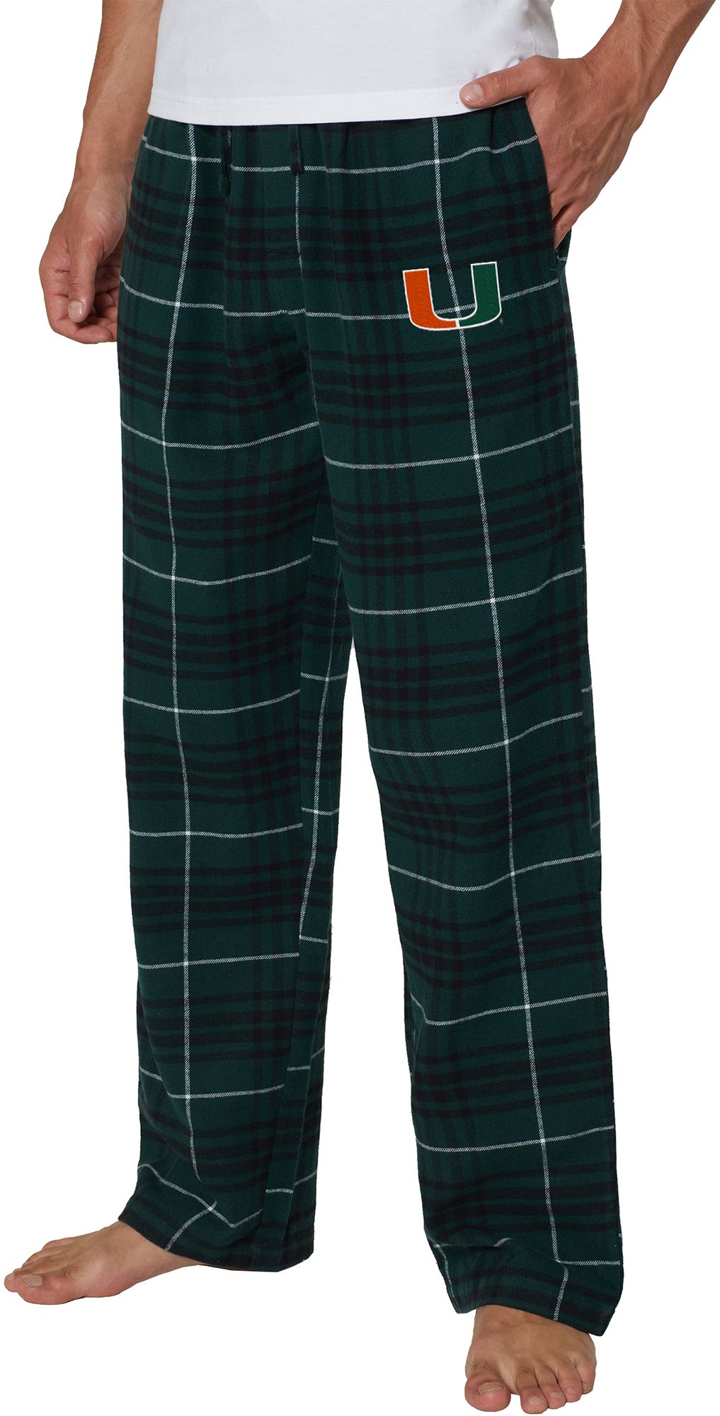 College Concepts Men's Miami Hurricanes Green Concord Flannel Pants