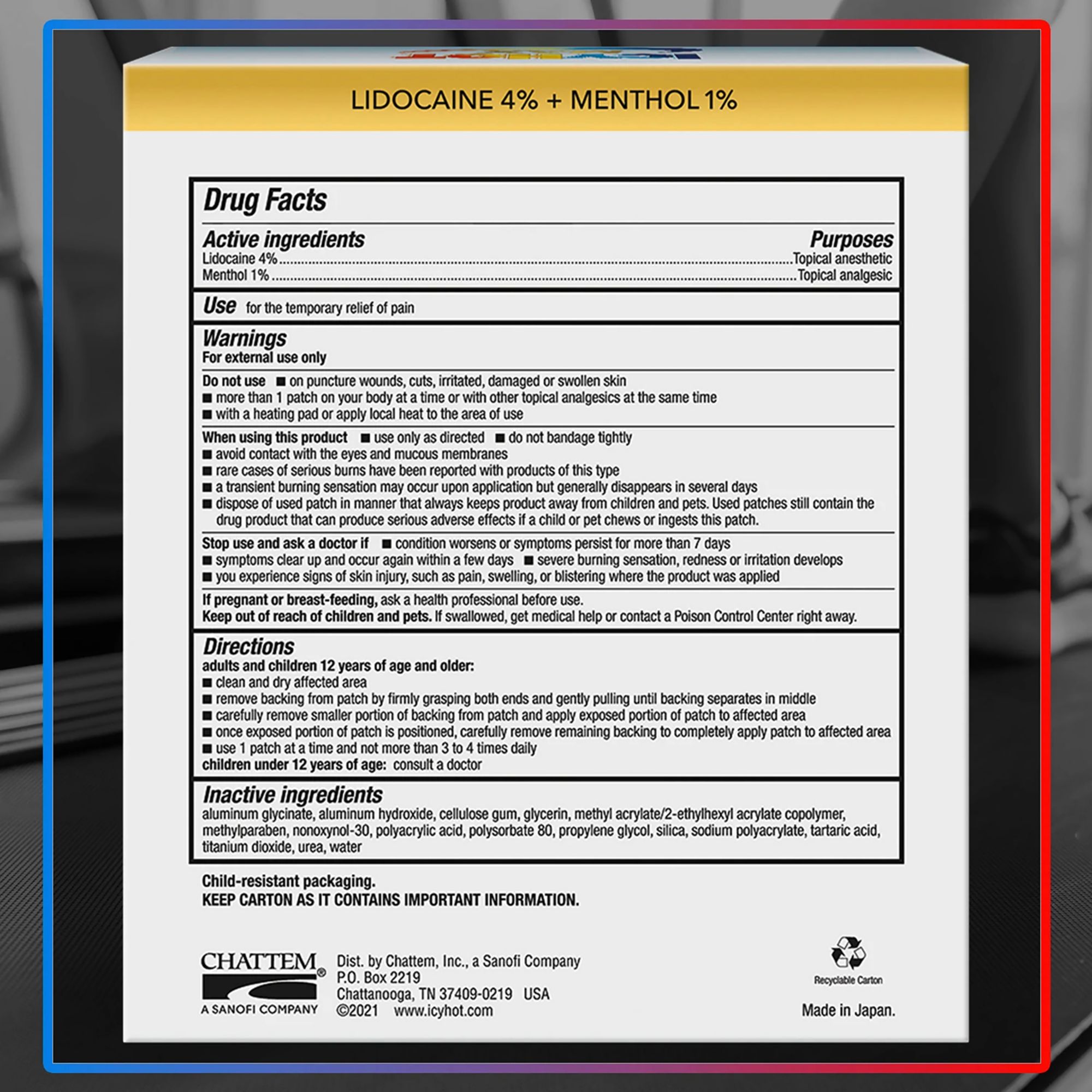 Icy Hot Original Back Patch with Lidocaine - 5 Count product image